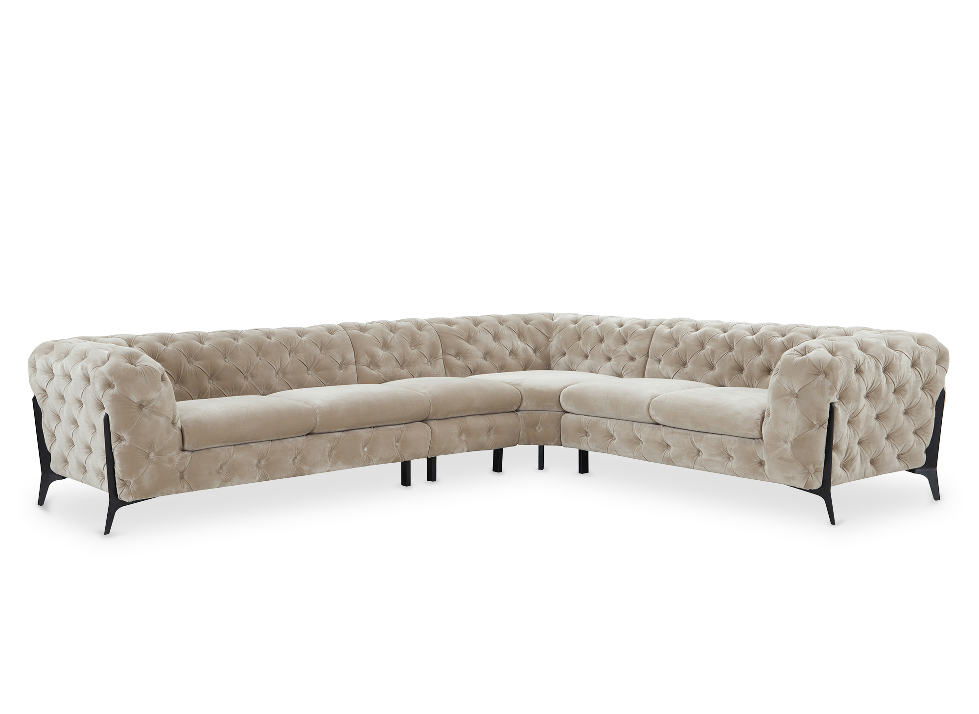 Canapé capitonné chesterfield d'angle réversible en velours beige CARMEN