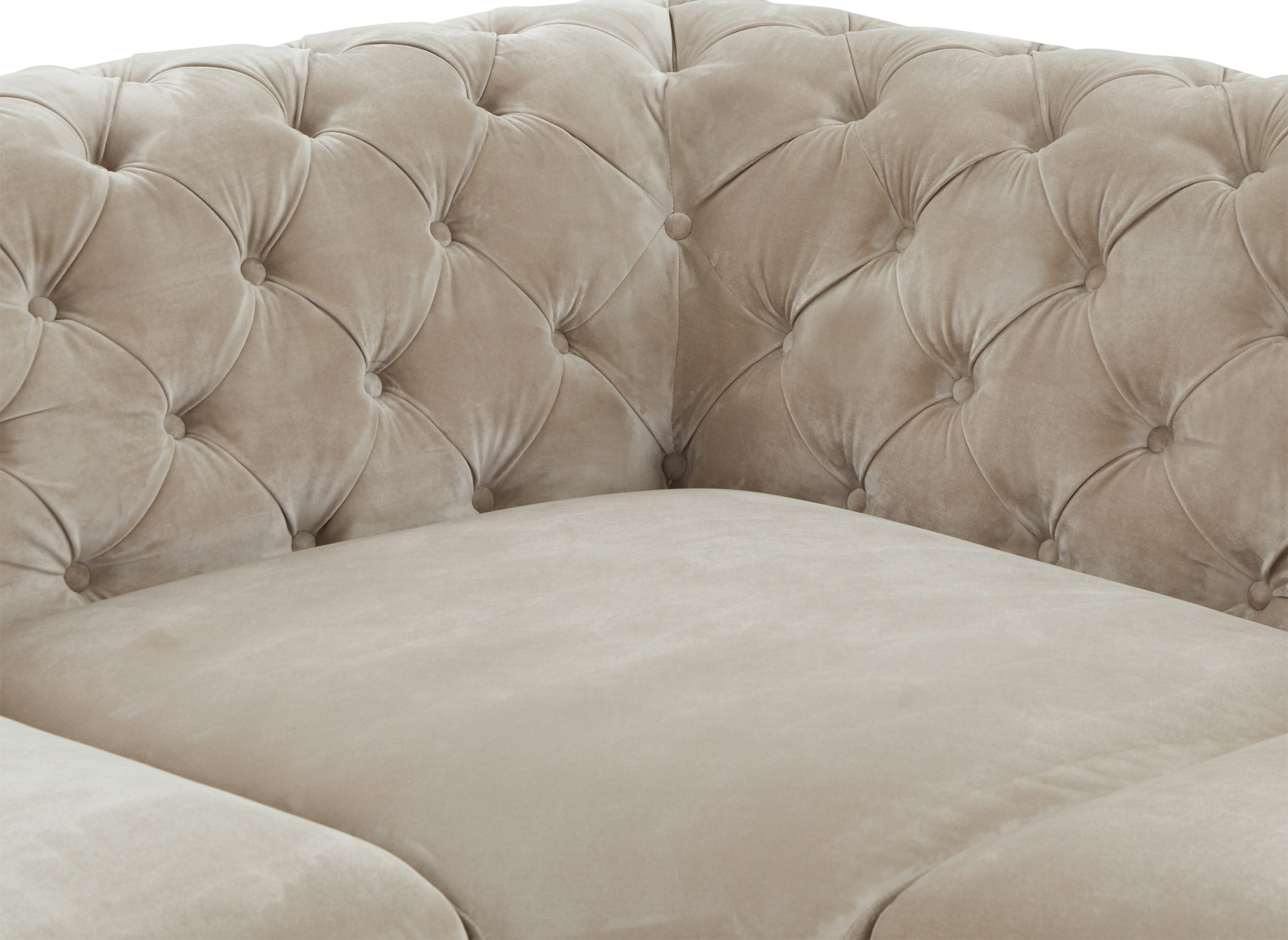 Canapé d'angle capitonné chesterfield velours beige CARMEN