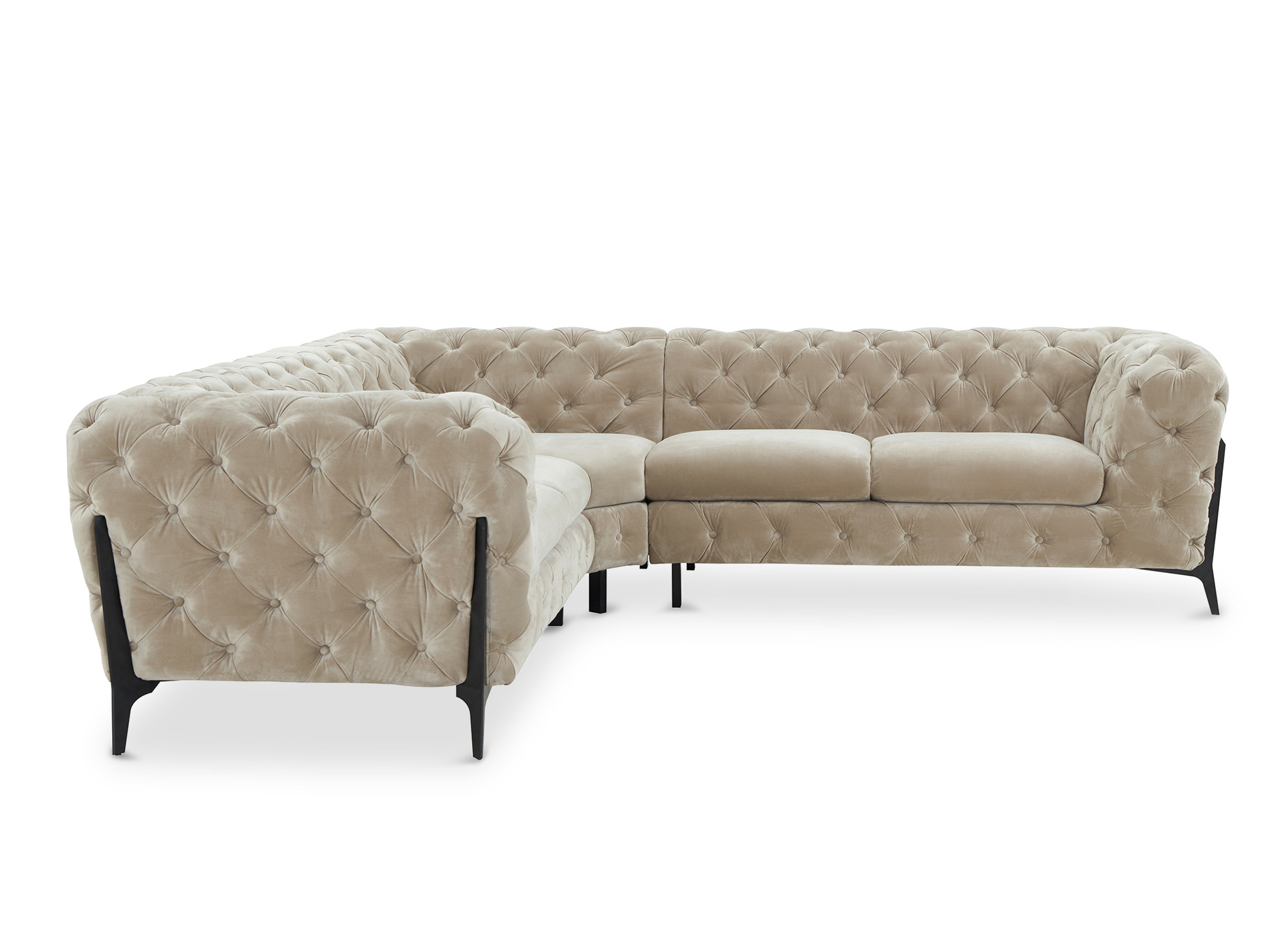 Canapé d'angle capitonné chesterfield velours beige CARMEN