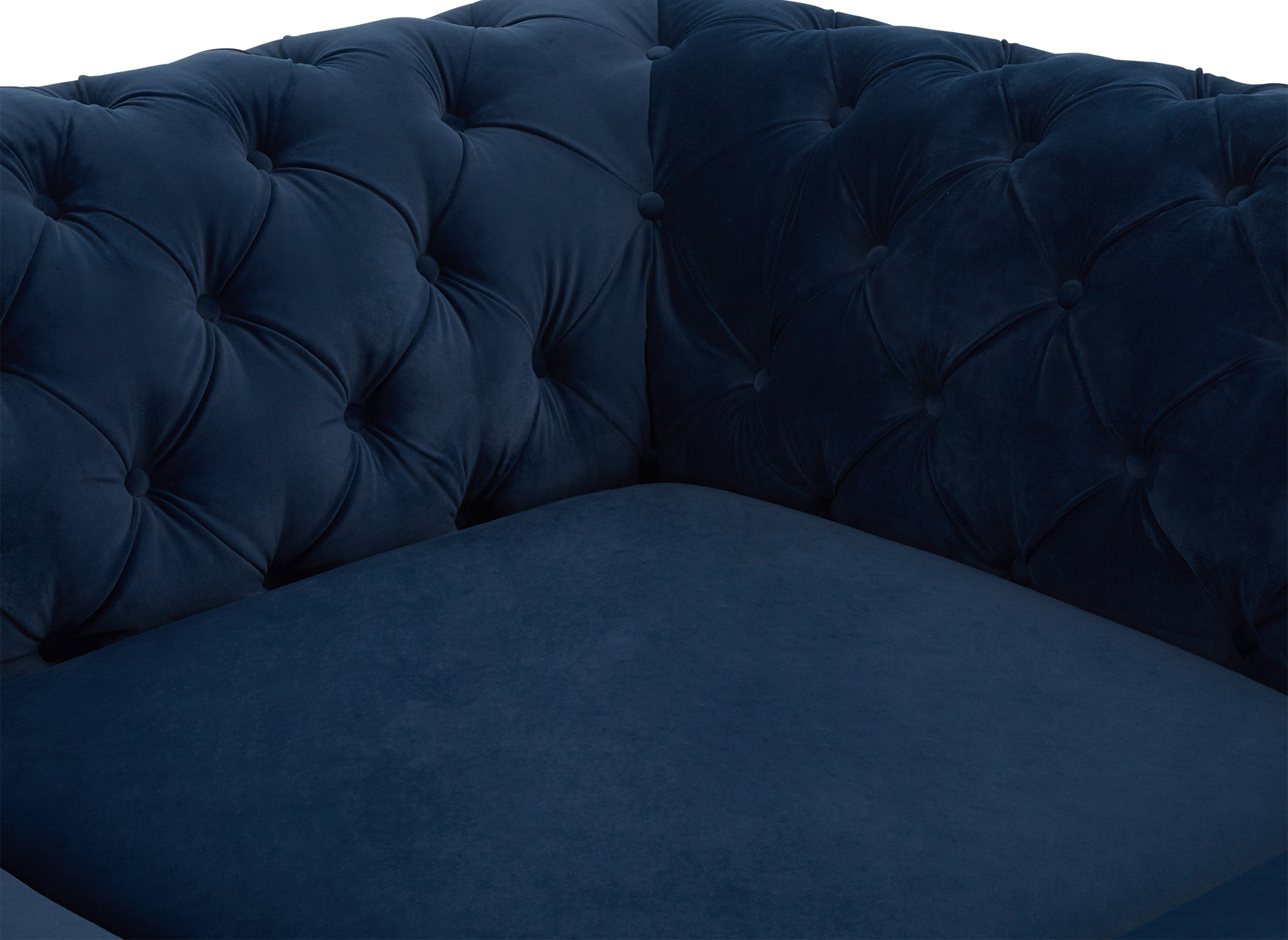 Canapé d'angle capitonné chesterfield velours bleu CARMEN