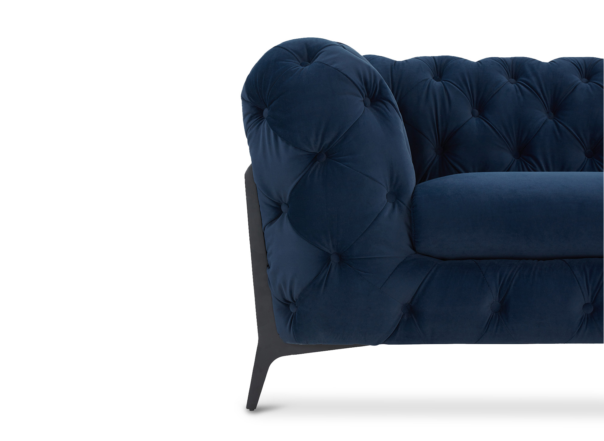 Canapé d'angle capitonné chesterfield velours bleu CARMEN