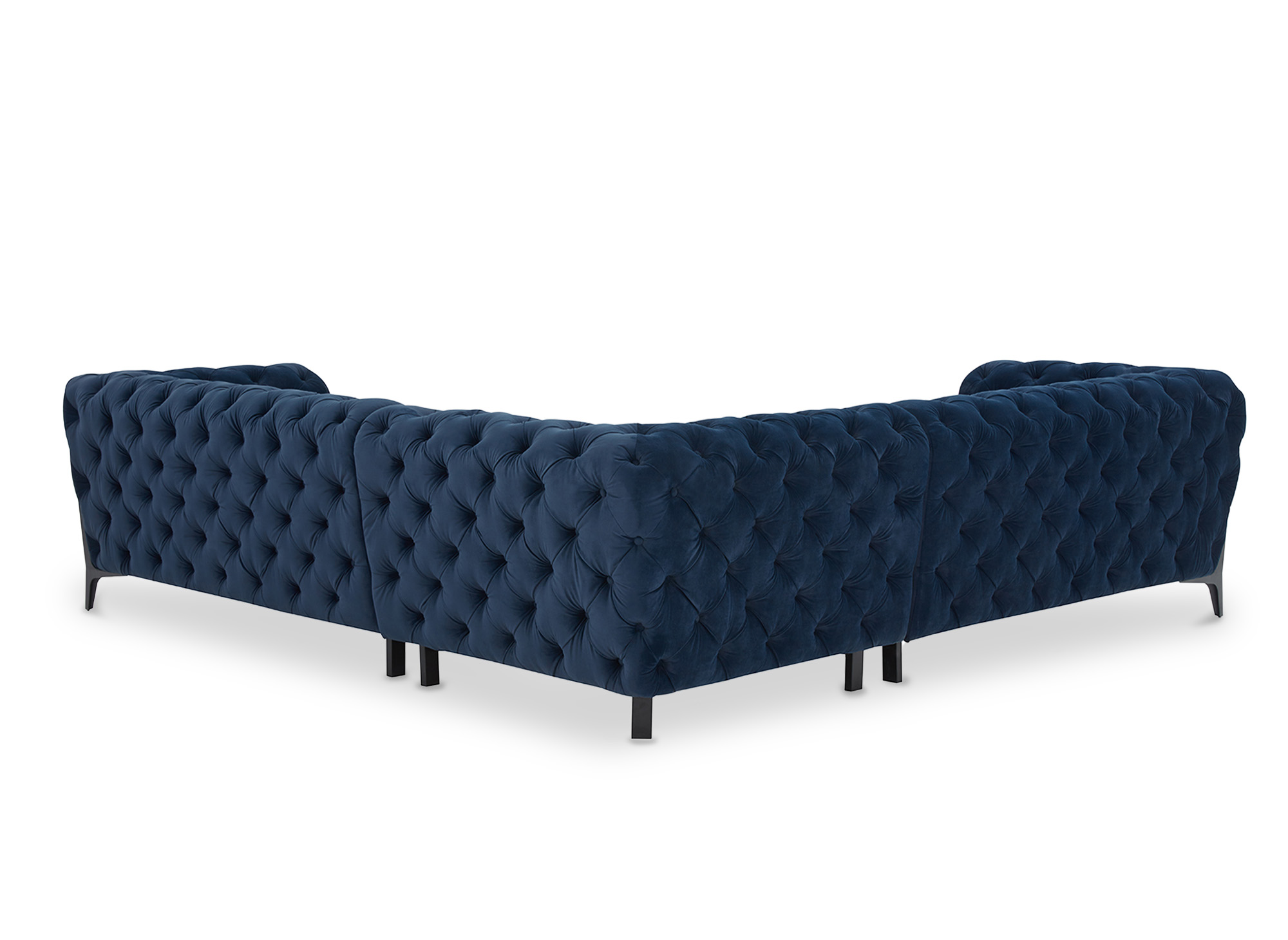 Canapé d'angle capitonné chesterfield velours bleu CARMEN