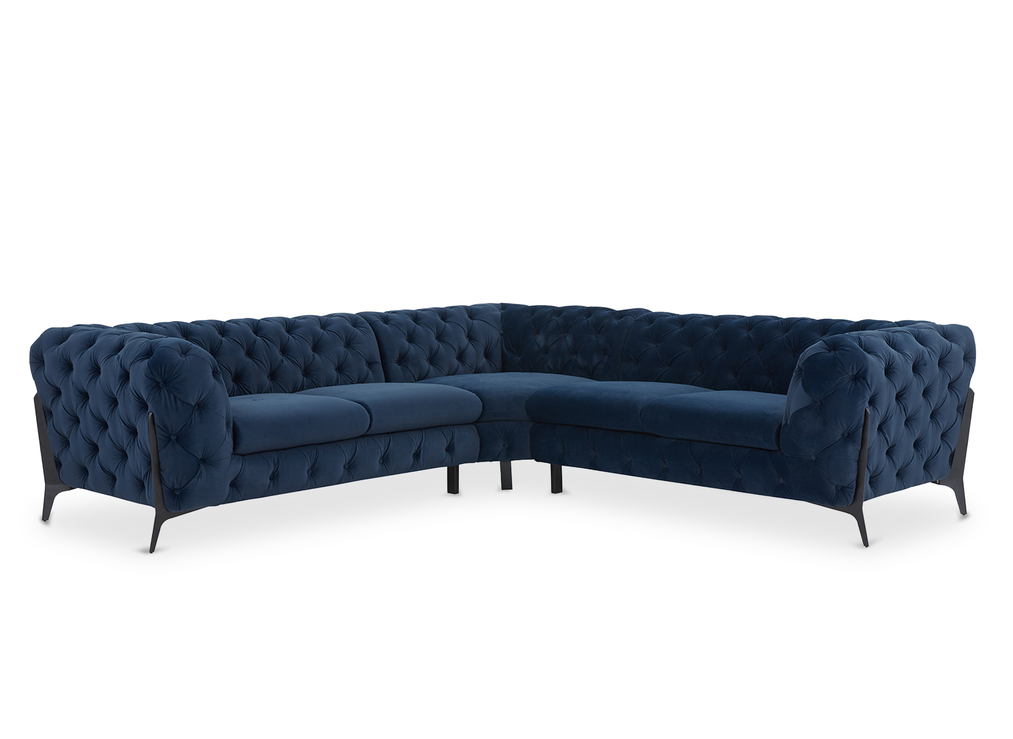 Canapé d'angle capitonné chesterfield velours bleu CARMEN