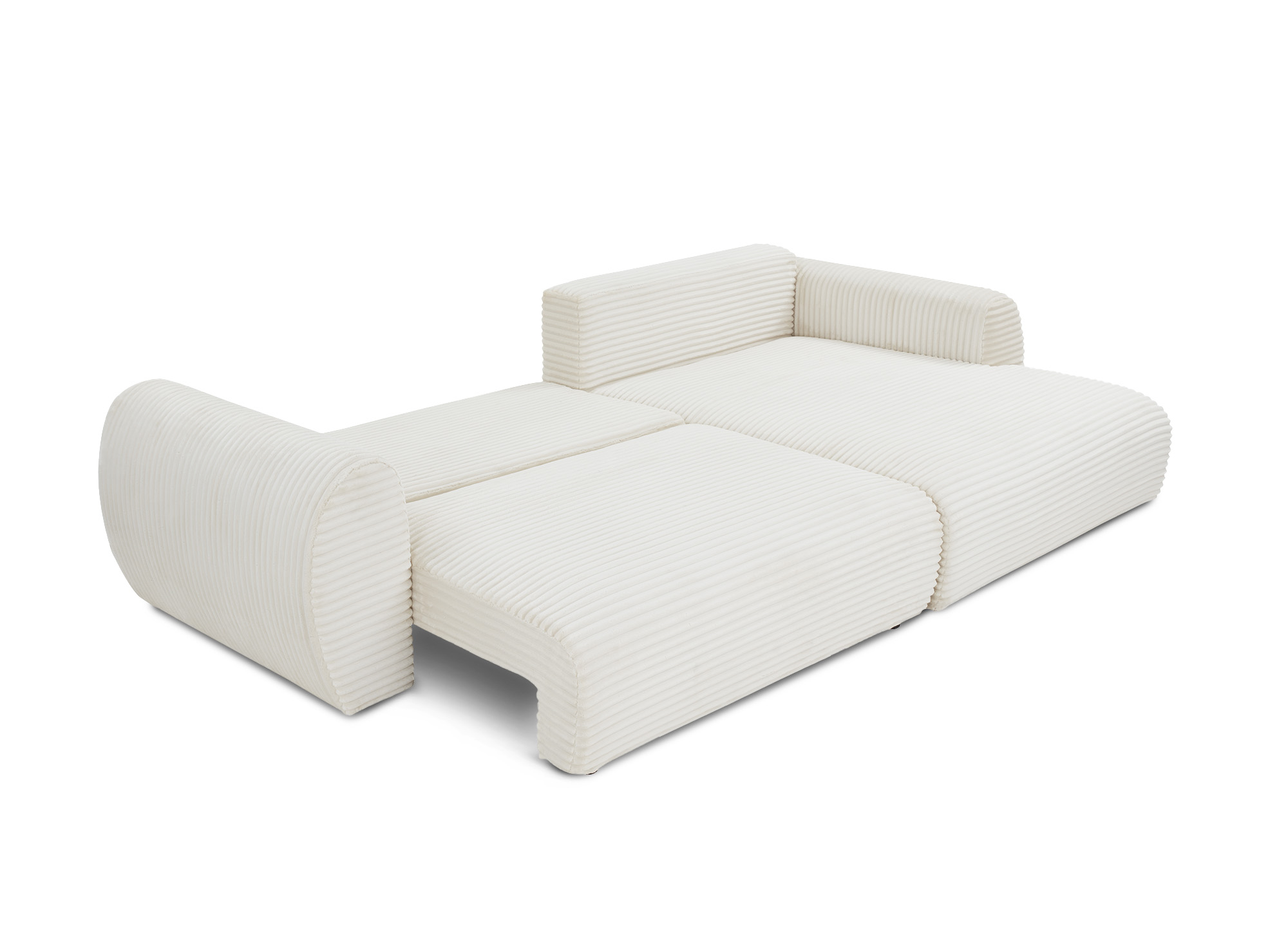 Canapé d'angle convertible avec coffre en velours gros côtelé doux beige TILDA - Angle droit