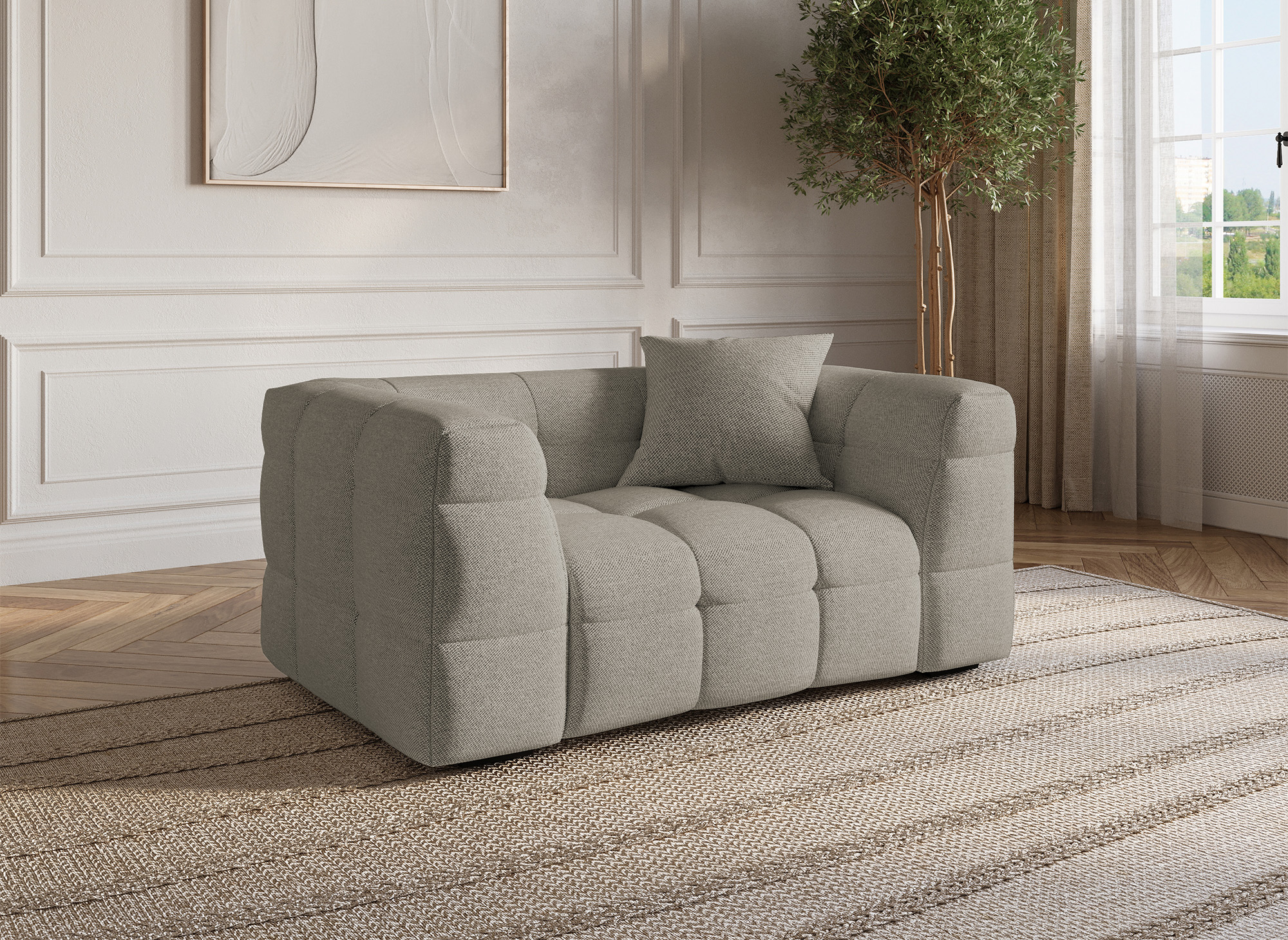 Fauteuil en tissu taupe BELLA