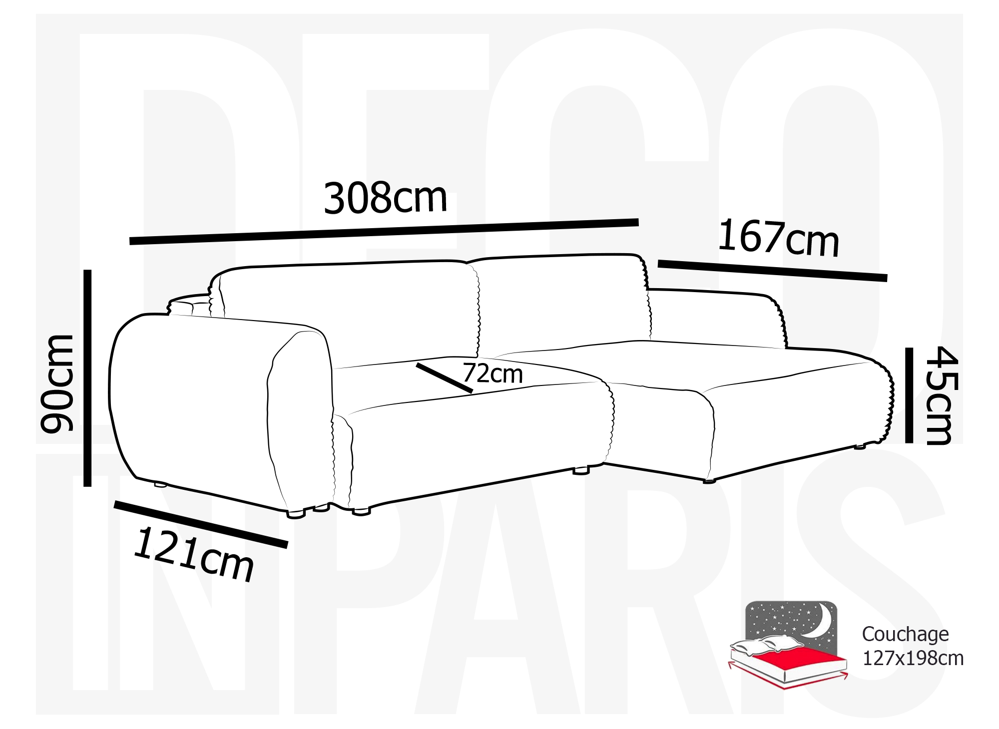 Canapé d'angle convertible avec coffre en velours gros côtelé doux gris TILDA - Angle droit