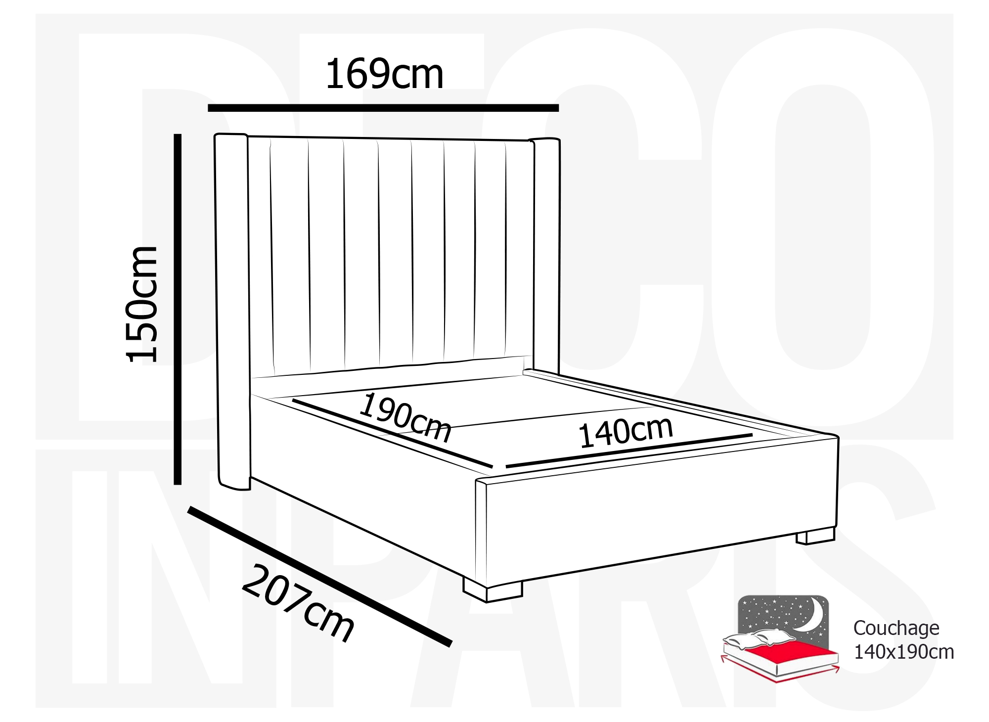 Lit coffre en velours gris 140x190 cm ALENA