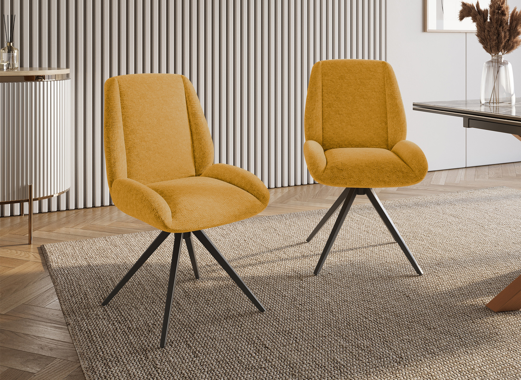 Lot de 2 chaises pivotantes en tissu jaune LUZIA