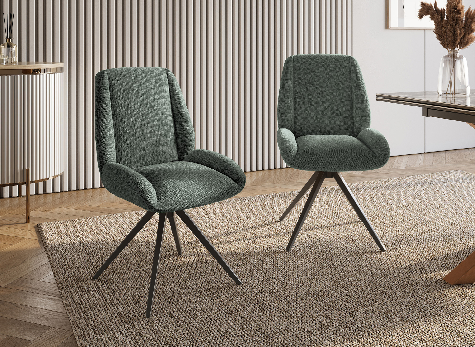 Lot de 2 chaises pivotantes en tissu vert LUZIA