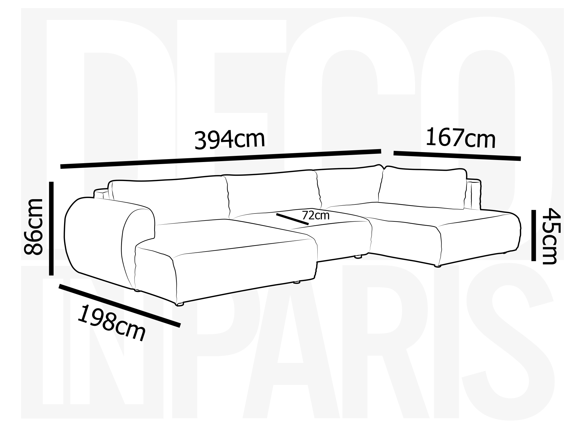 Canapé panoramique convertible avec coffre en velours gros côtelé beige TILDA - Angle droit