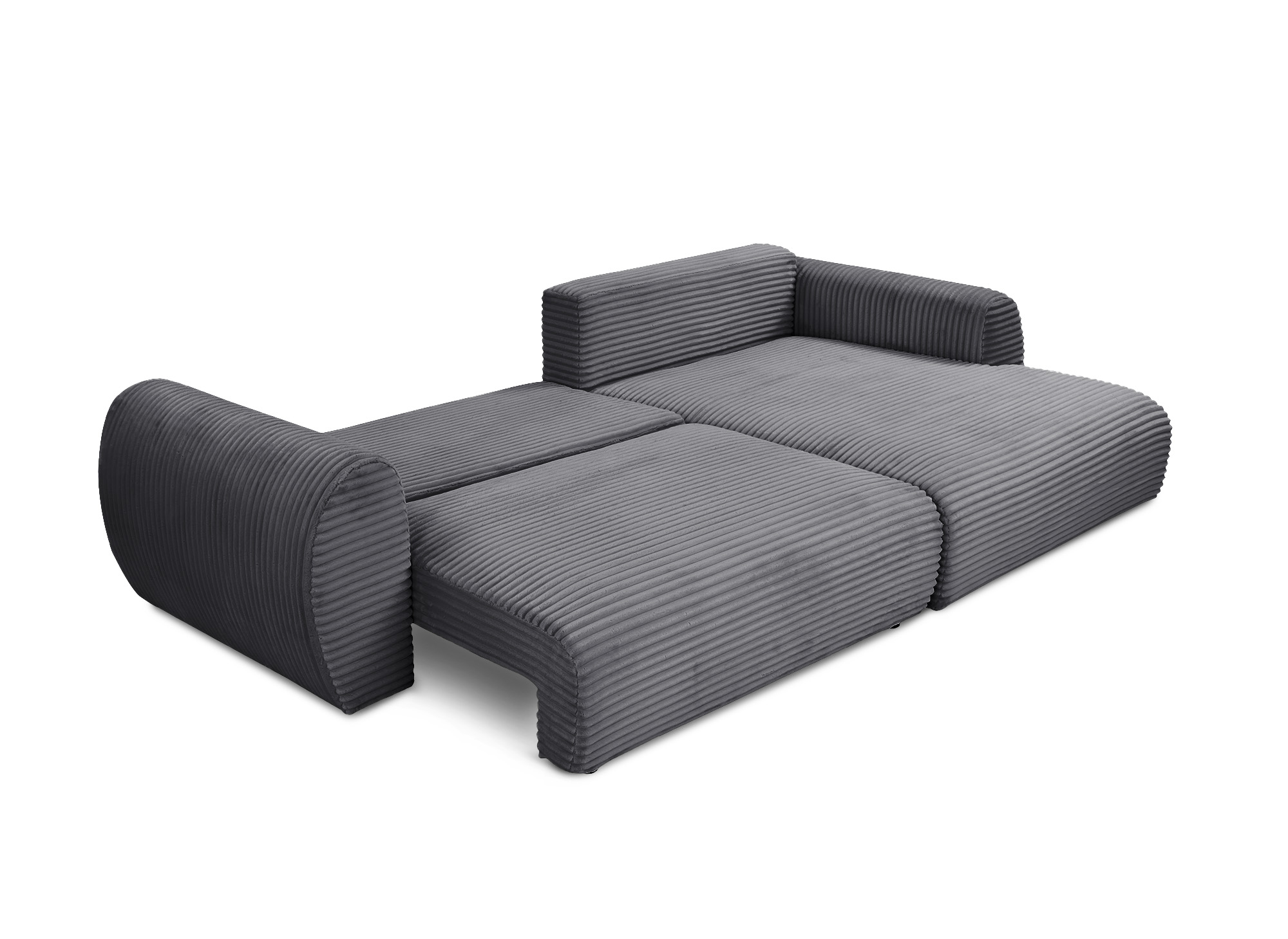 Canapé d'angle convertible avec coffre en velours gros côtelé doux gris TILDA - Angle droit