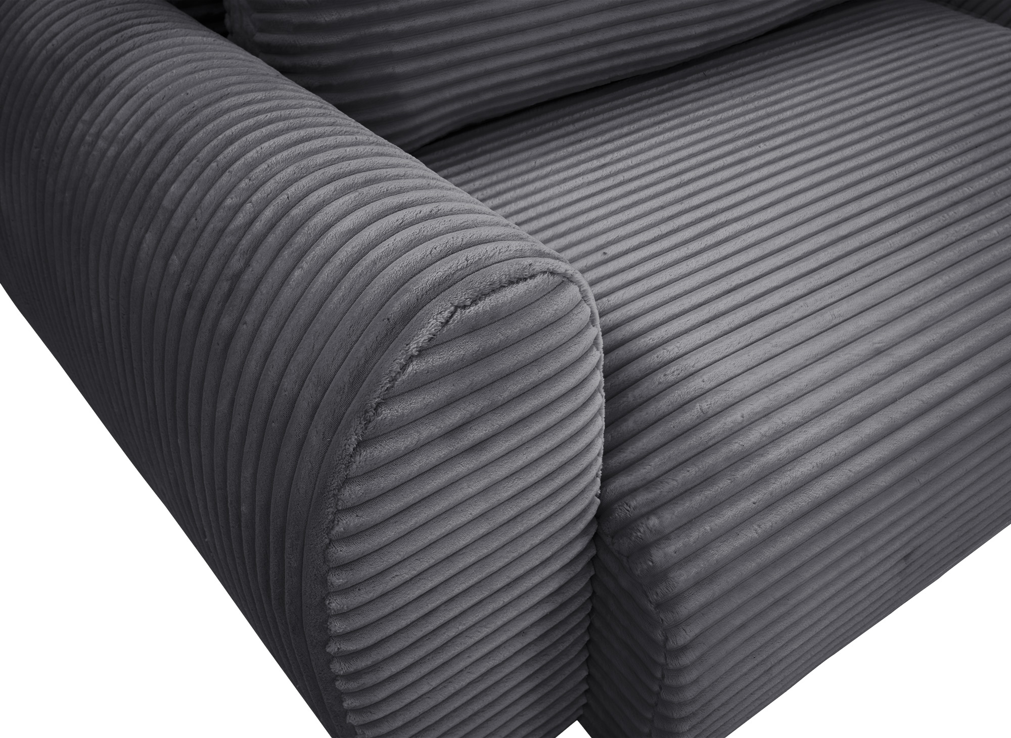 Canapé d'angle convertible avec coffre en velours gros côtelé doux gris TILDA - Angle droit