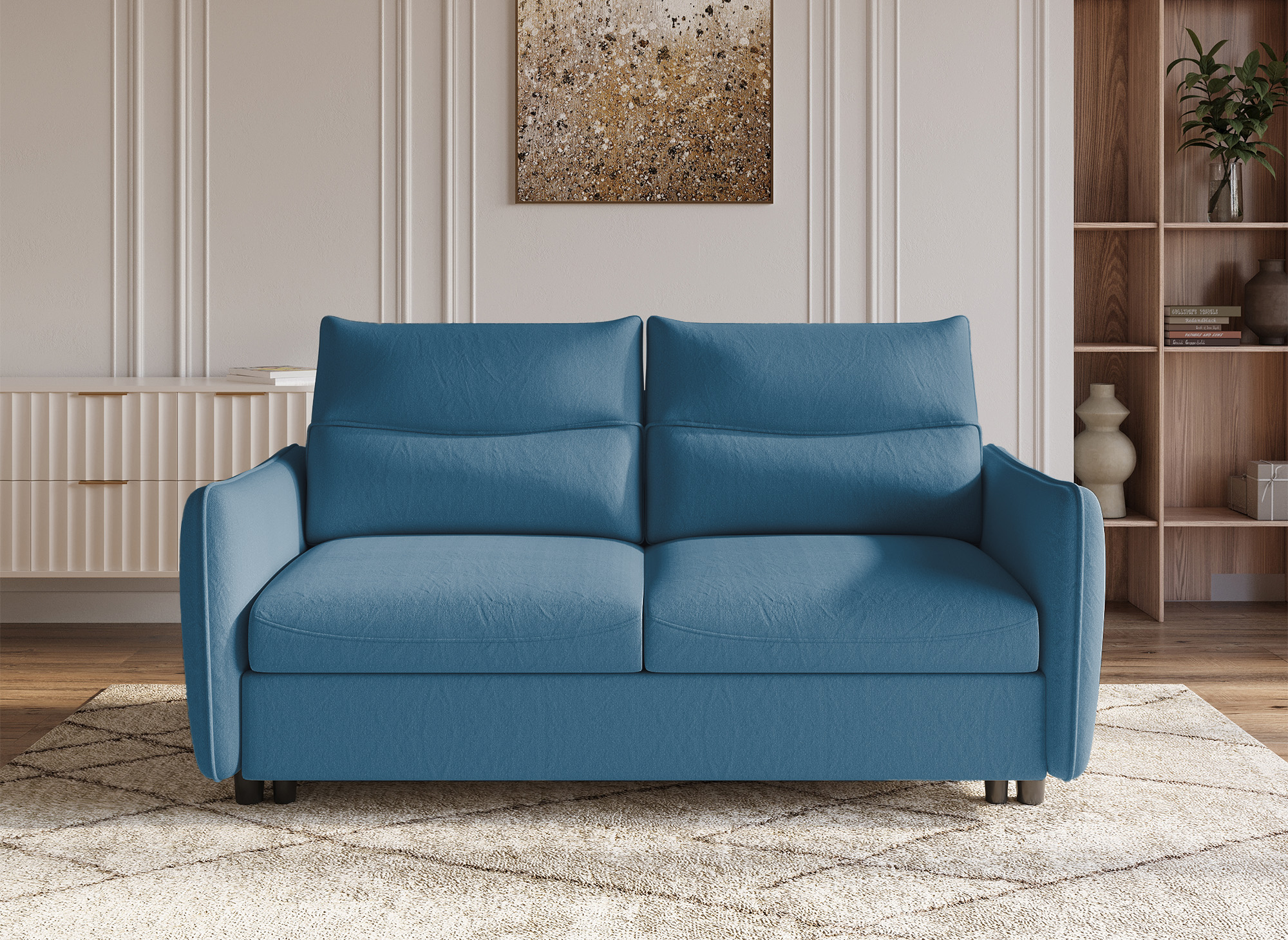 Canapé convertible 3 places en tissu bleu ZADIG