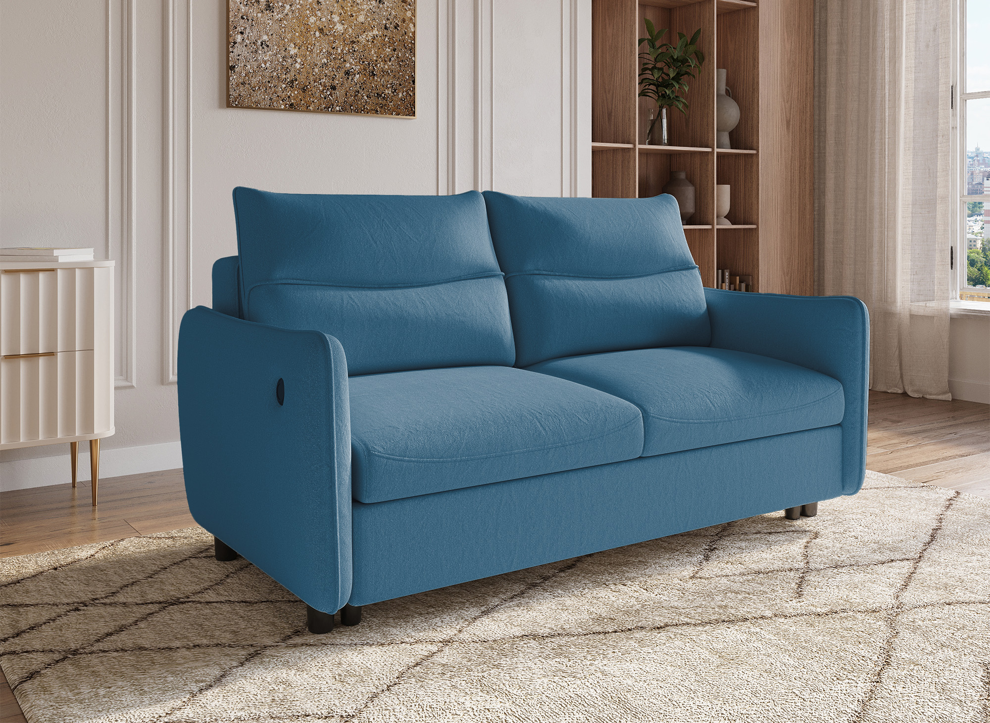 Canapé convertible 3 places en tissu bleu ZADIG