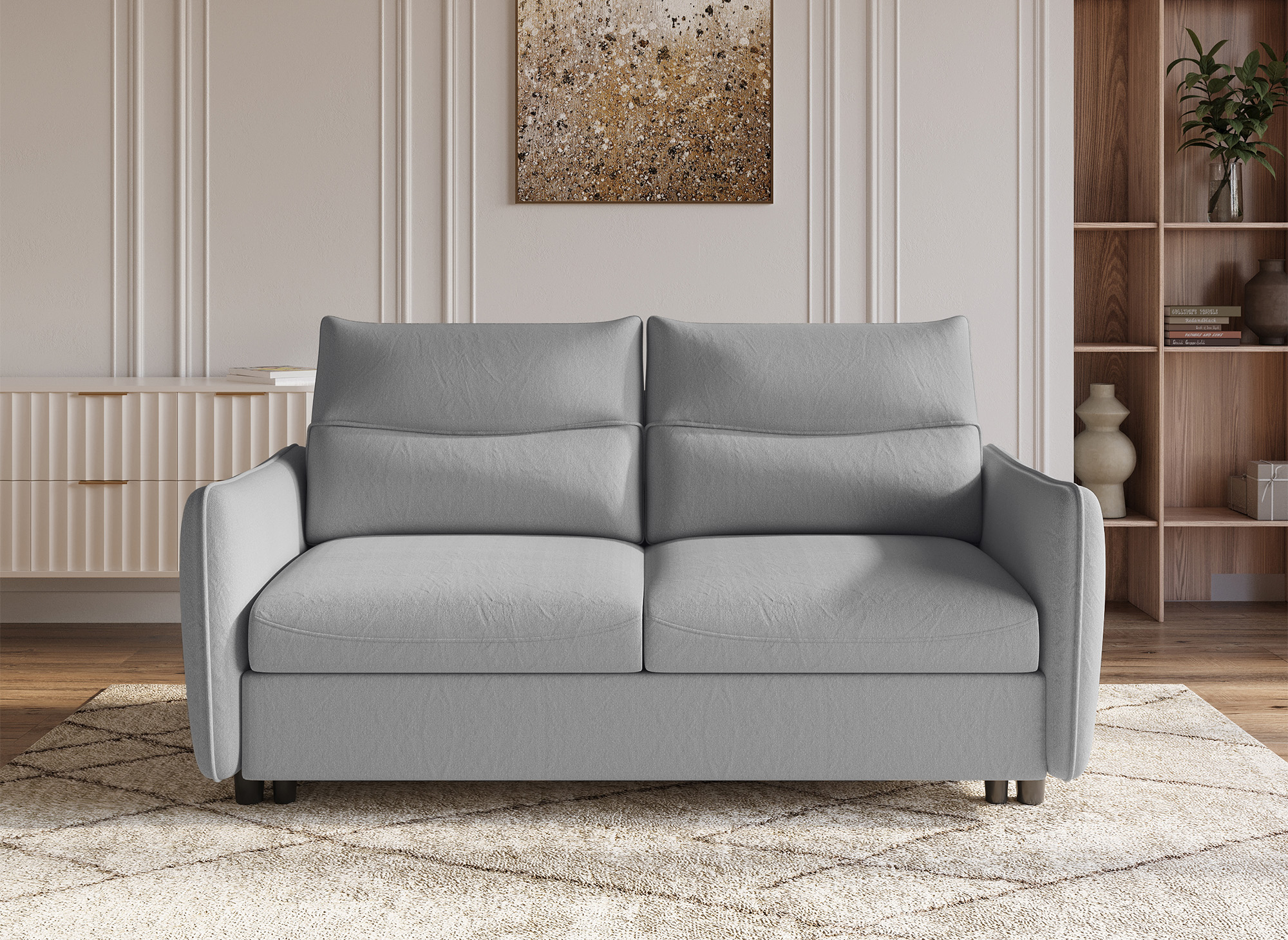 Canapé convertible 3 places en tissu gris clair ZADIG