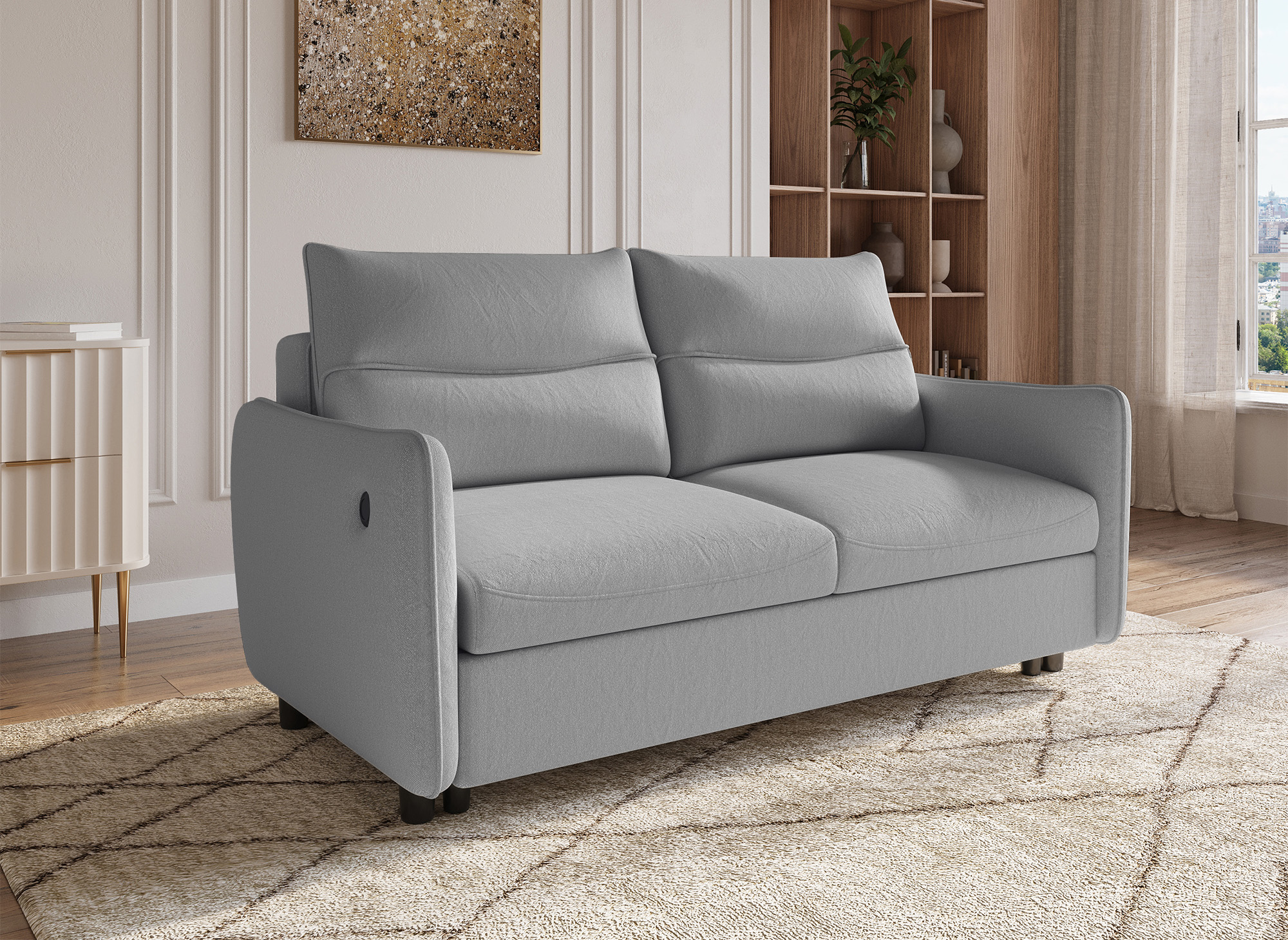 Canapé convertible 3 places en tissu gris clair ZADIG