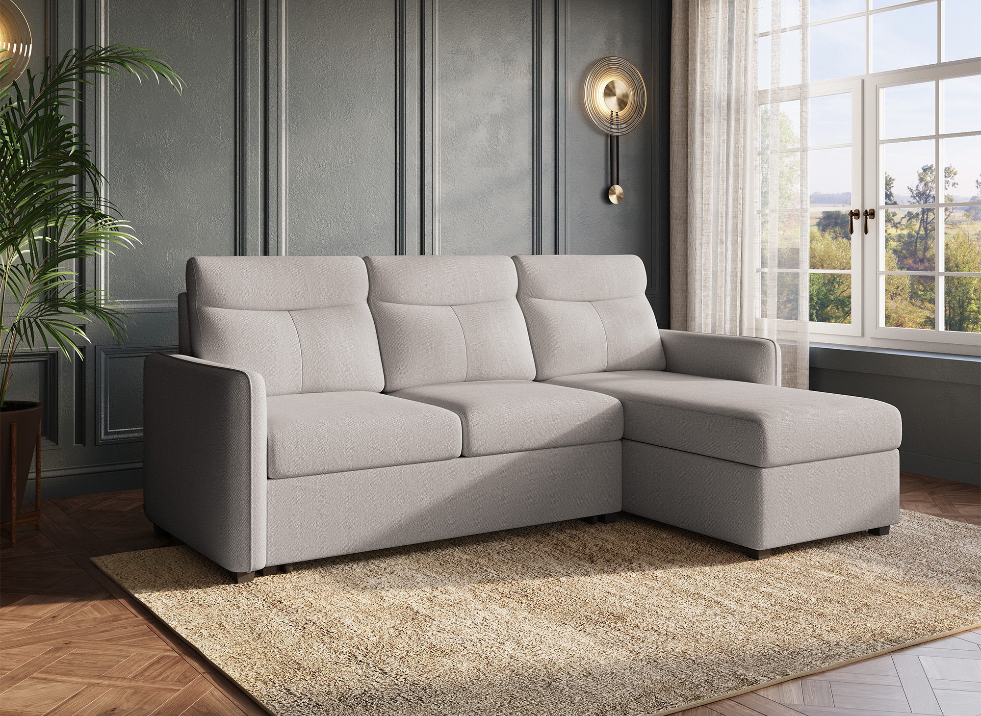 Canapé d'angle convertible et réversible en tissu beige TIGRAN