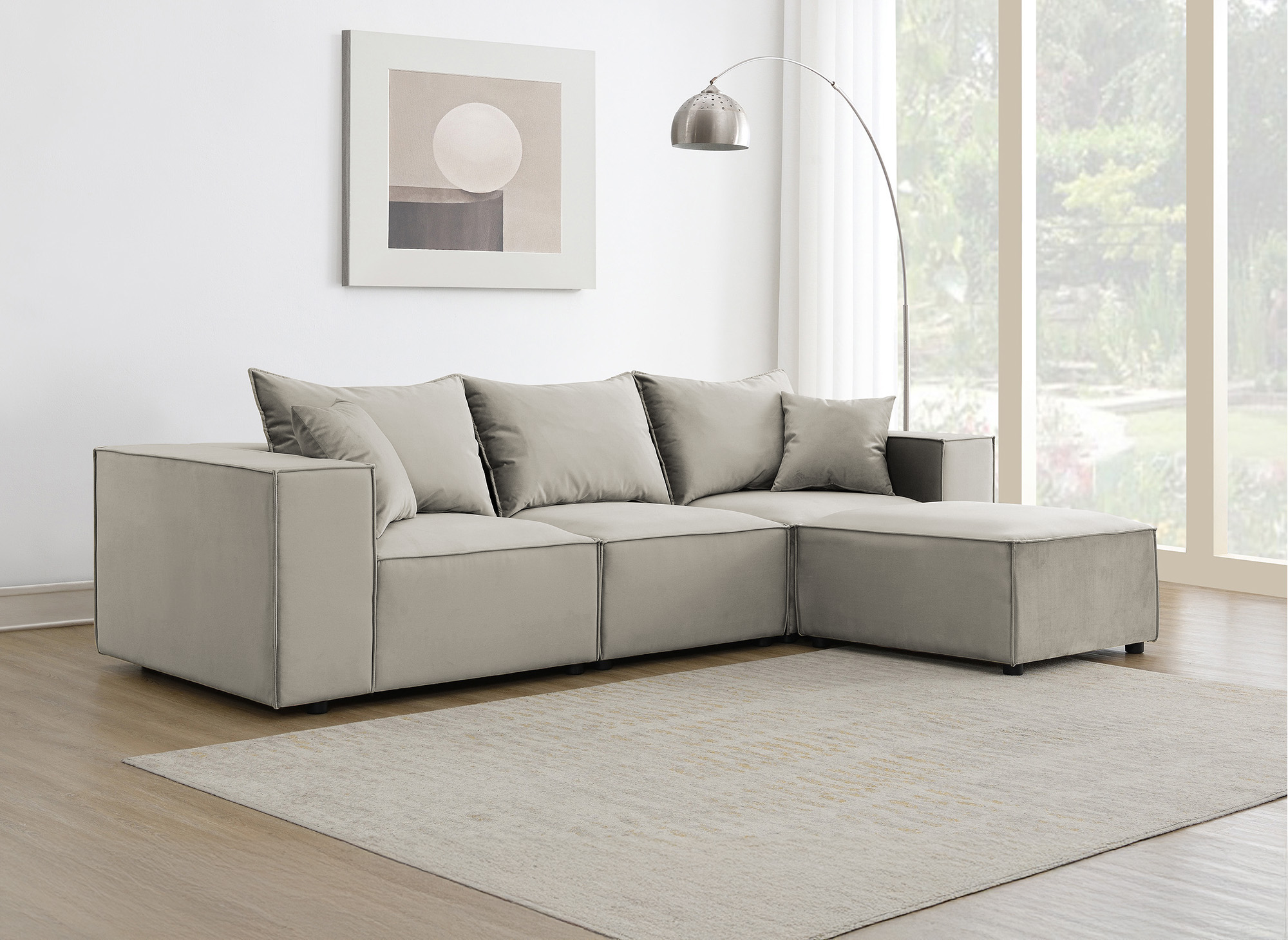 Canapé d'angle modulable en velours taupe HARLEM