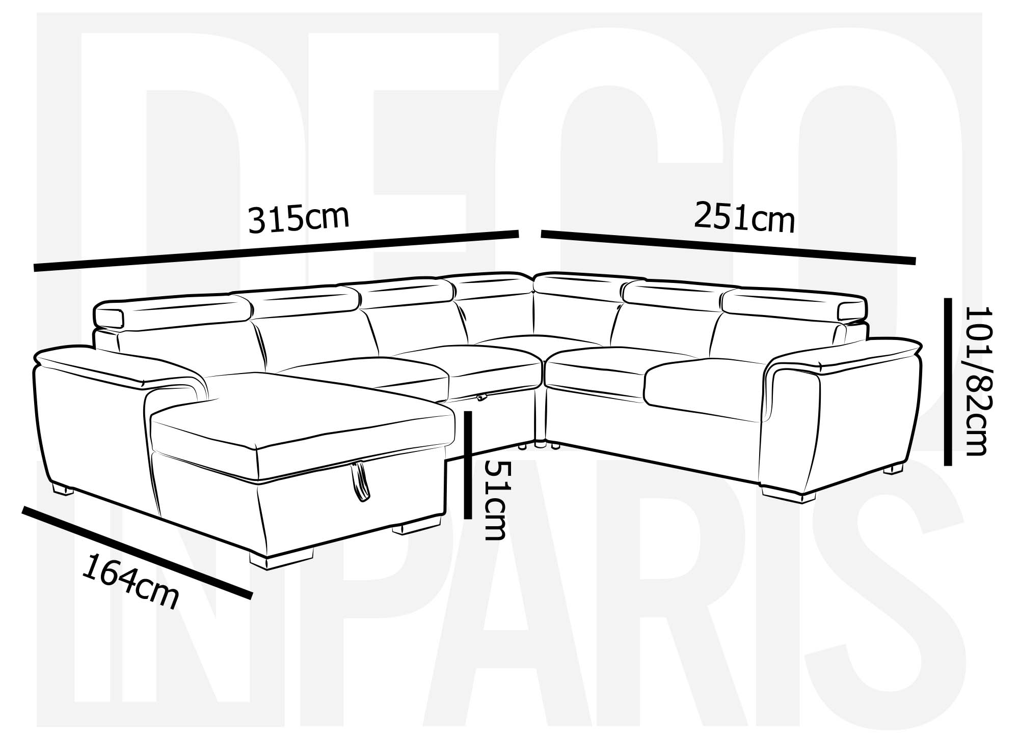 Canapé panoramique convertible coffre de rangement en tissu beige GAELLE - Angle Gauche