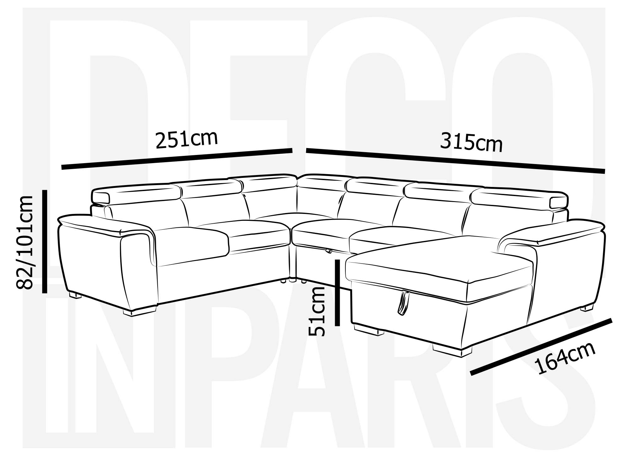 Canapé panoramique convertible coffre de rangement en tissu beige GAELLE - Angle Droit