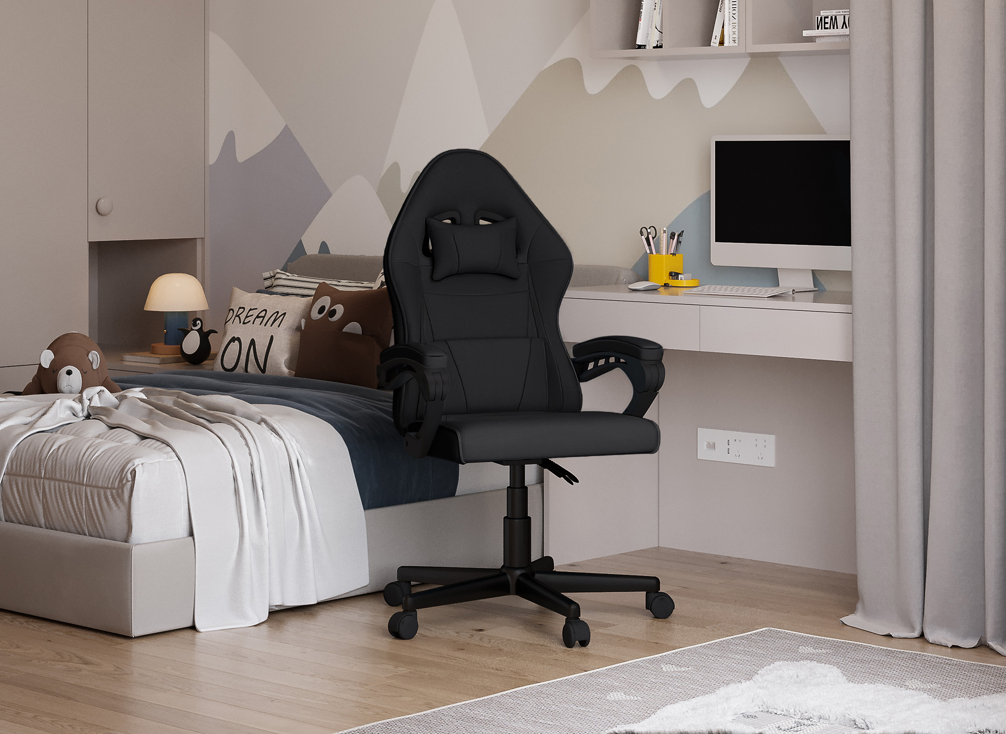 Fauteuil de bureau enfant en tissu noir GHOST