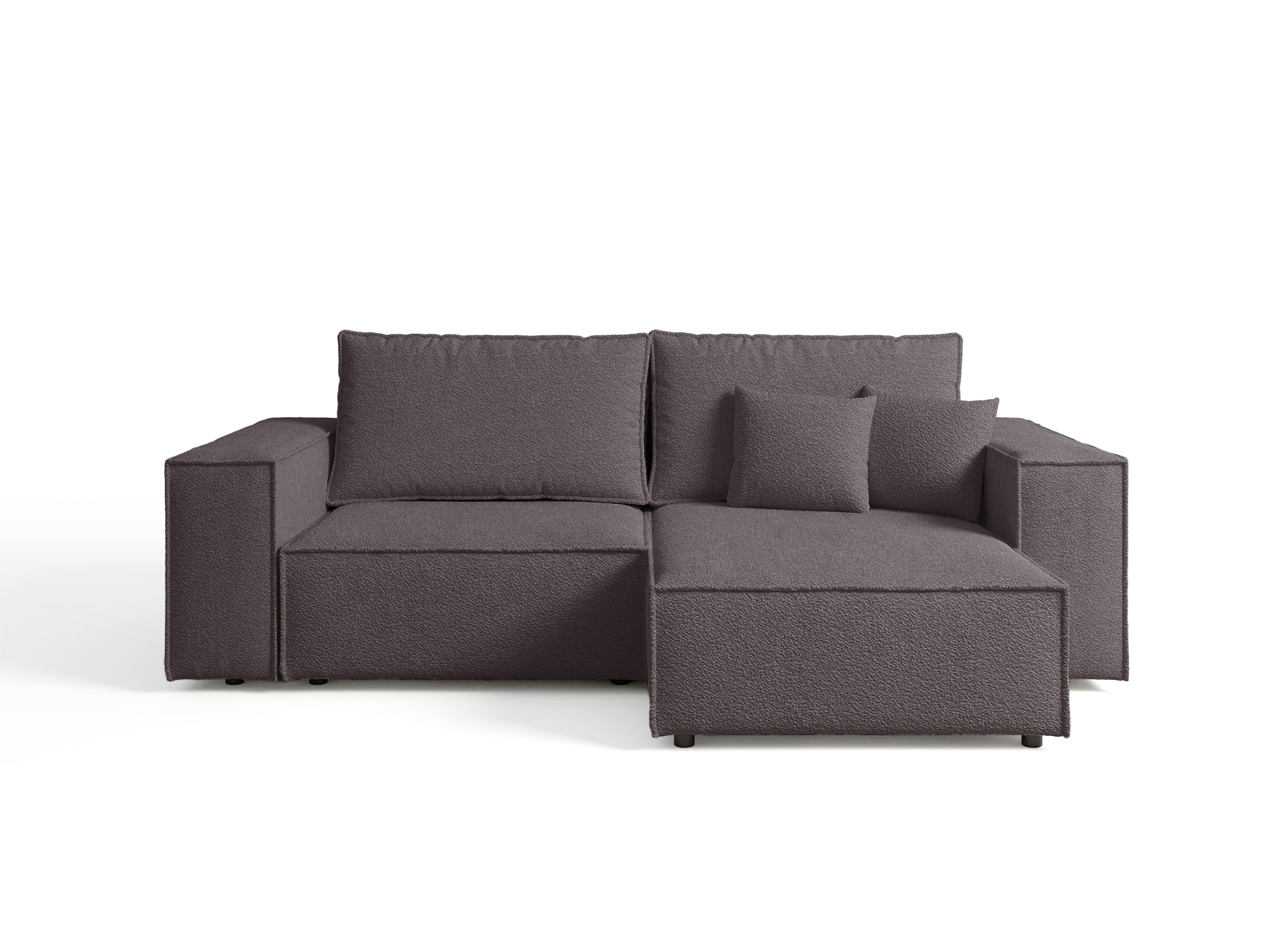 Canapé d'angle convertible et réversible avec coffre en tissu bouclette marron JADE MINI