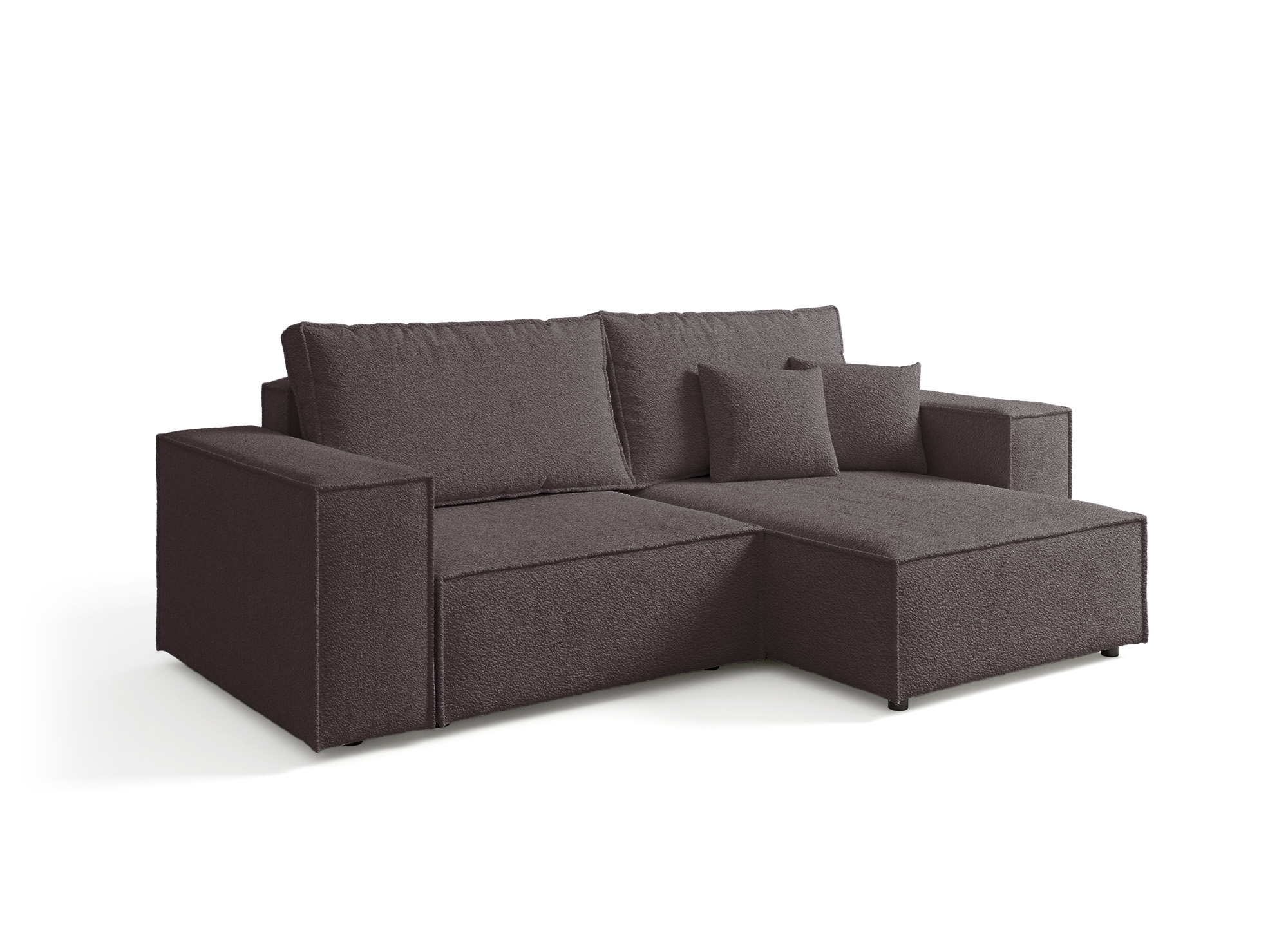 Canapé d'angle convertible et réversible avec coffre en tissu bouclette marron JADE MINI