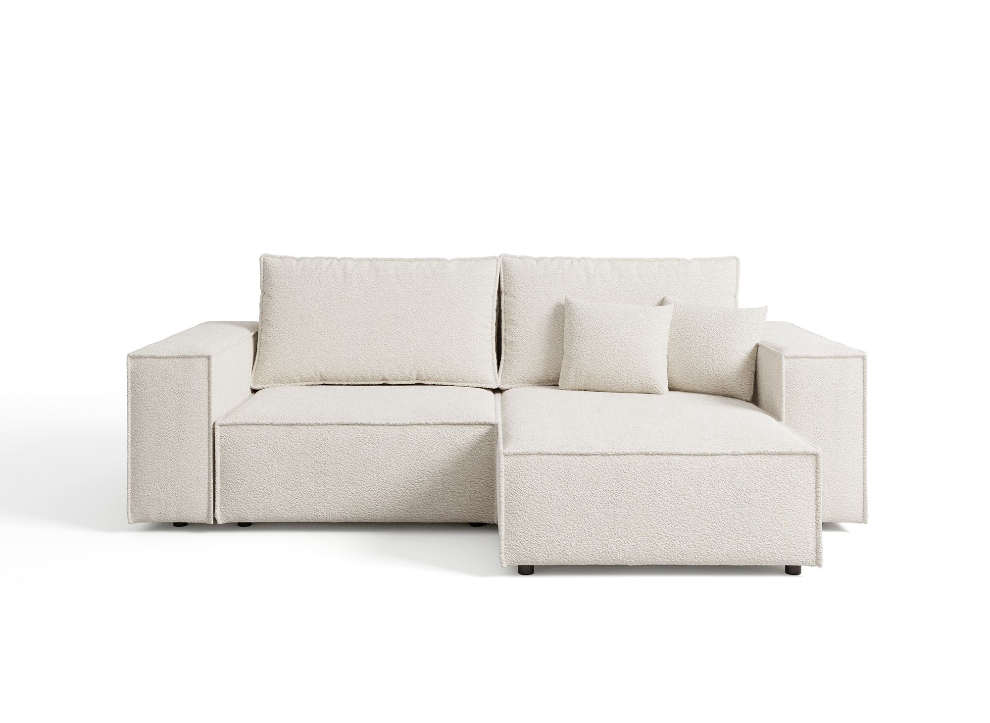 Canapé d'angle convertible et réversible avec coffre en tissu bouclette beige JADE MINI