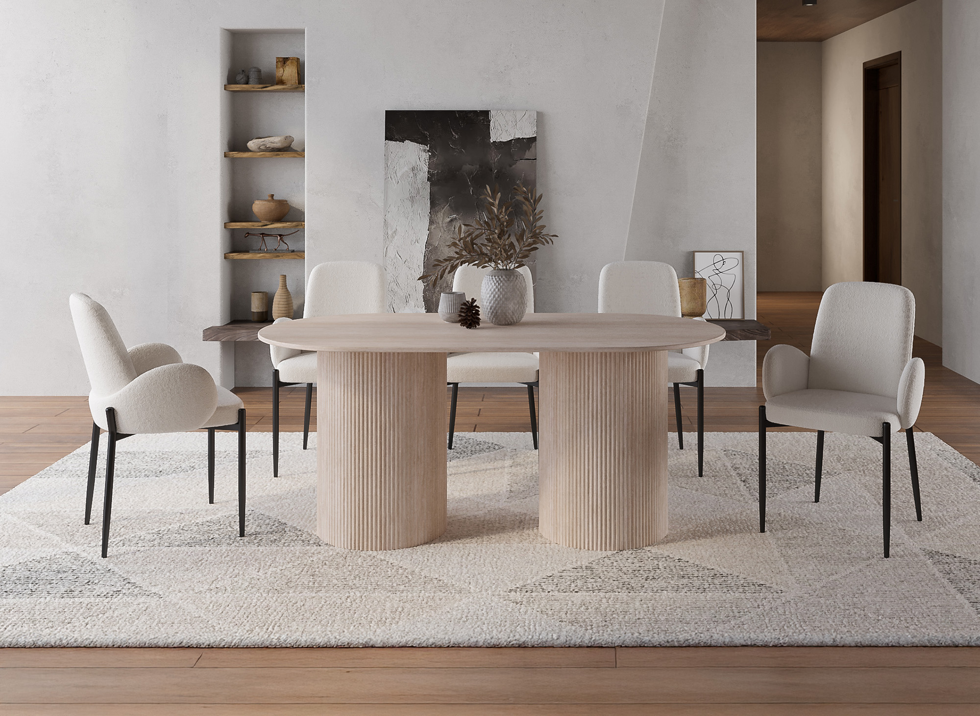 Table à manger ovale en marbre composite beige 6 personnes DHARA