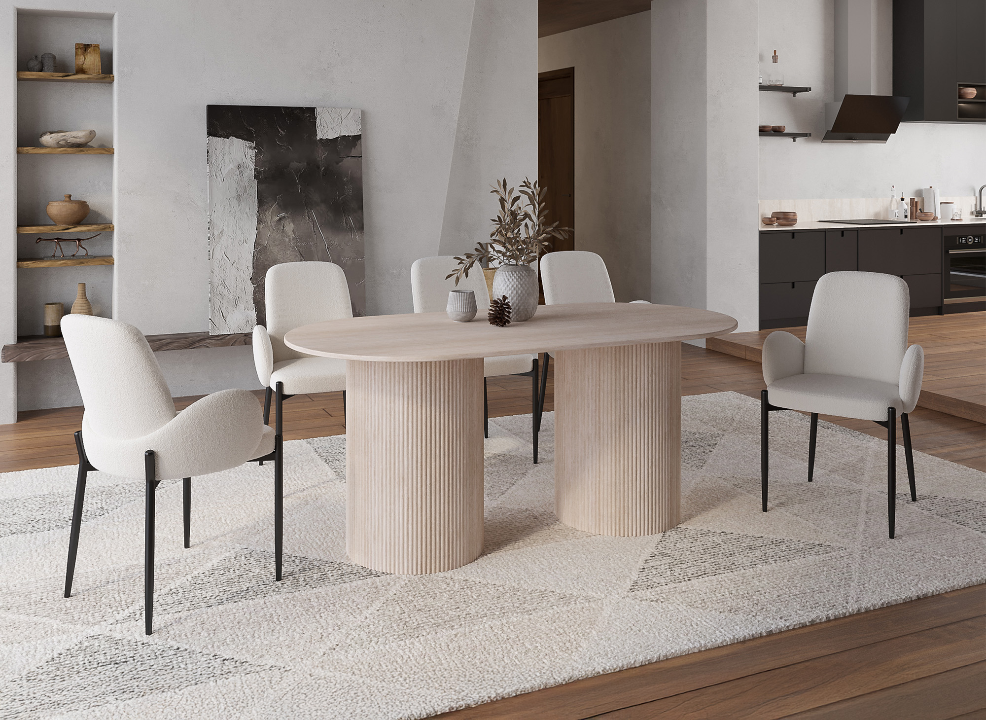 Table à manger ovale en marbre composite beige 6 personnes DHARA