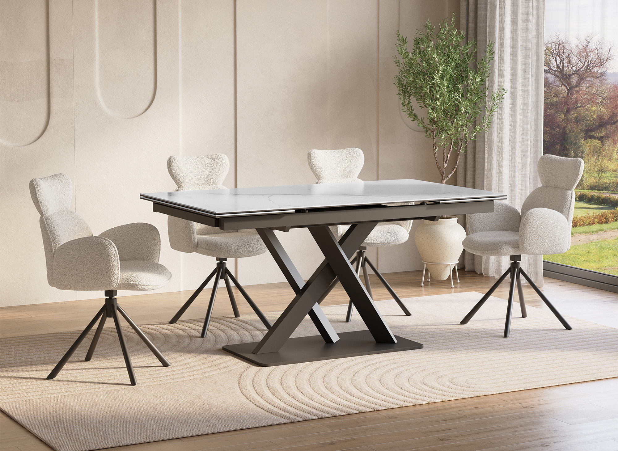 Table à manger extensible en céramique blanche 6-10 personnes ELEGANCE