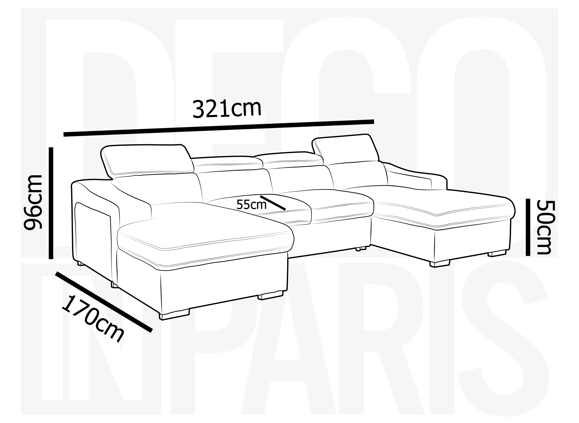 Canapé panoramique convertible avec 2 coffres en velours côtelé épais beige VELORA