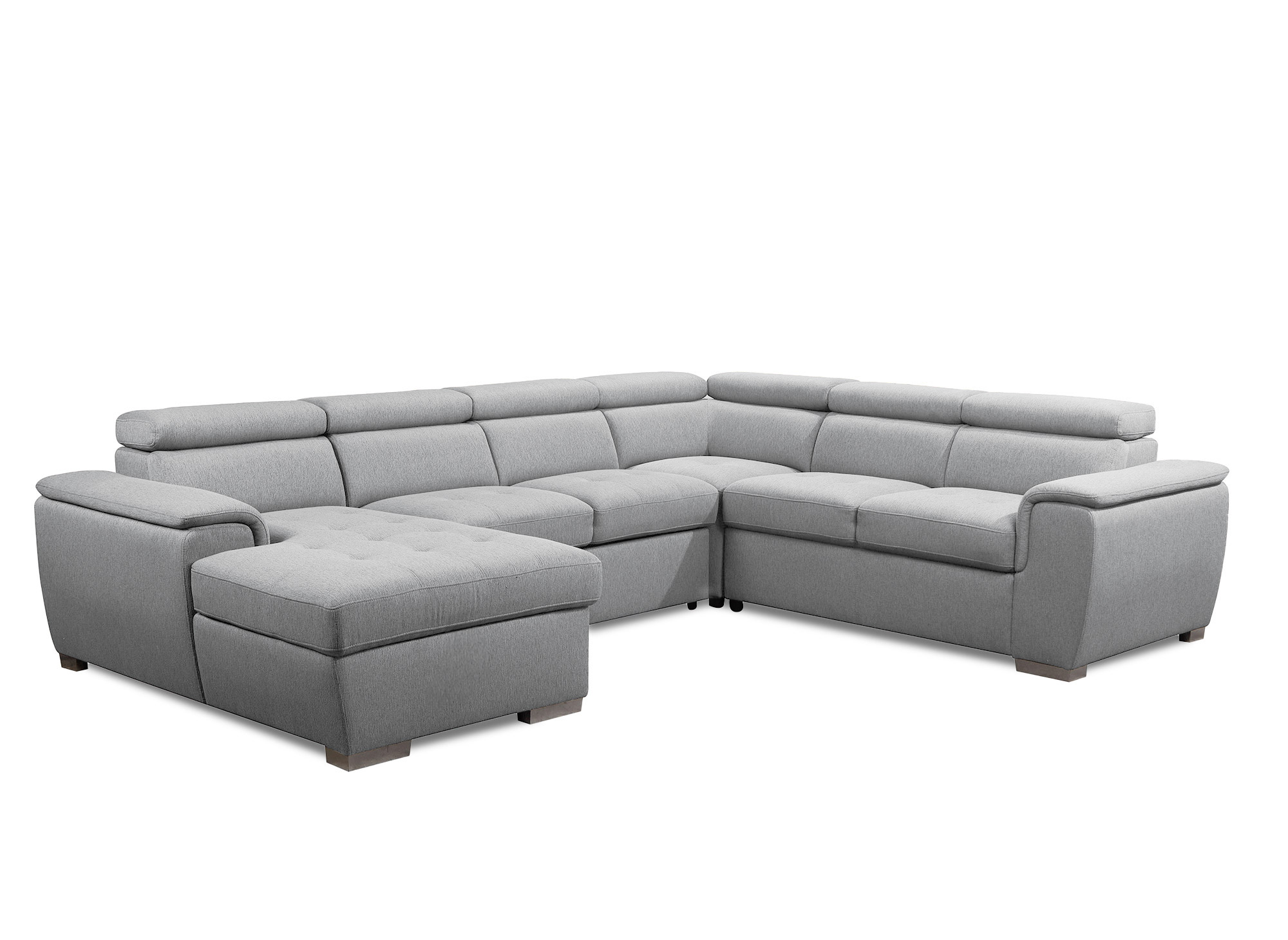 Canapé panoramique convertible coffre de rangement en tissu gris GAELLE - Angle Gauche