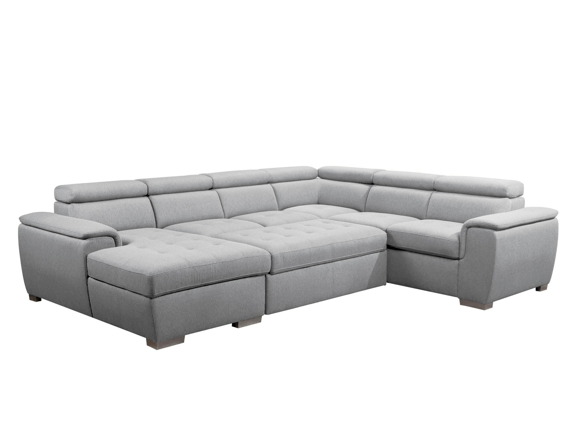 Canapé panoramique convertible coffre de rangement en tissu gris GAELLE - Angle Gauche