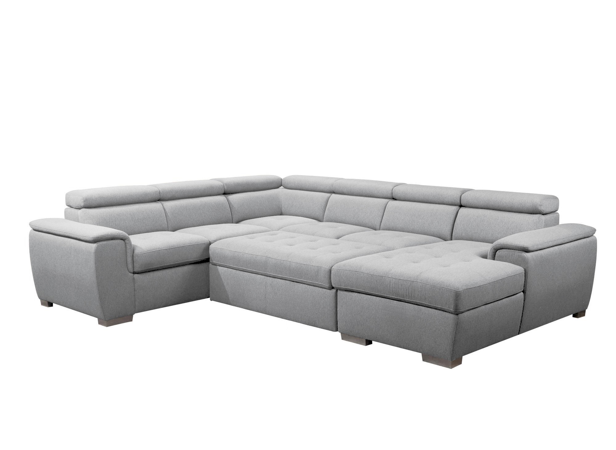 Canapé panoramique convertible coffre de rangement en tissu gris GAELLE - Angle Droit