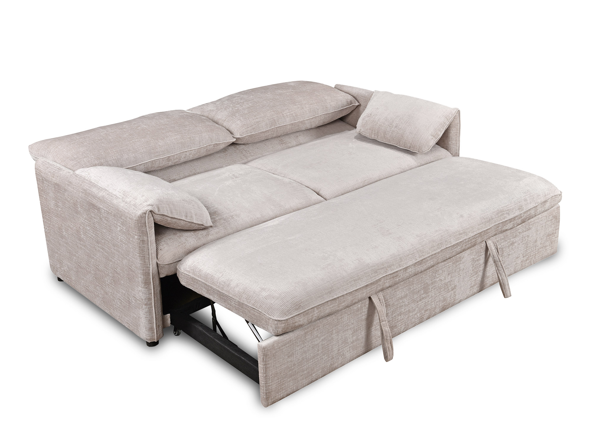 Canapé droit convertible 3 places en velours chiné beige LAMAR