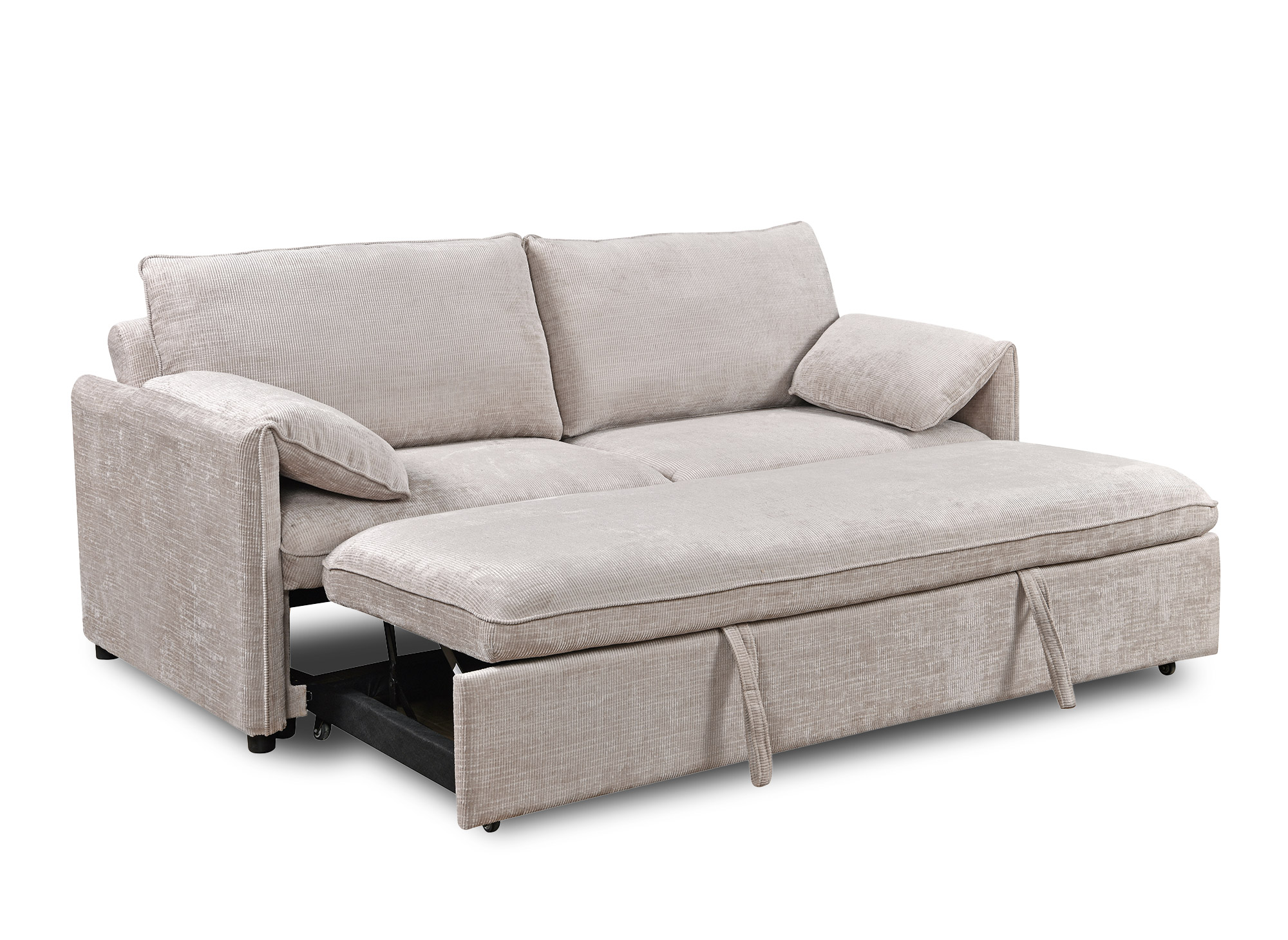 Canapé droit convertible 3 places en velours chiné beige LAMAR