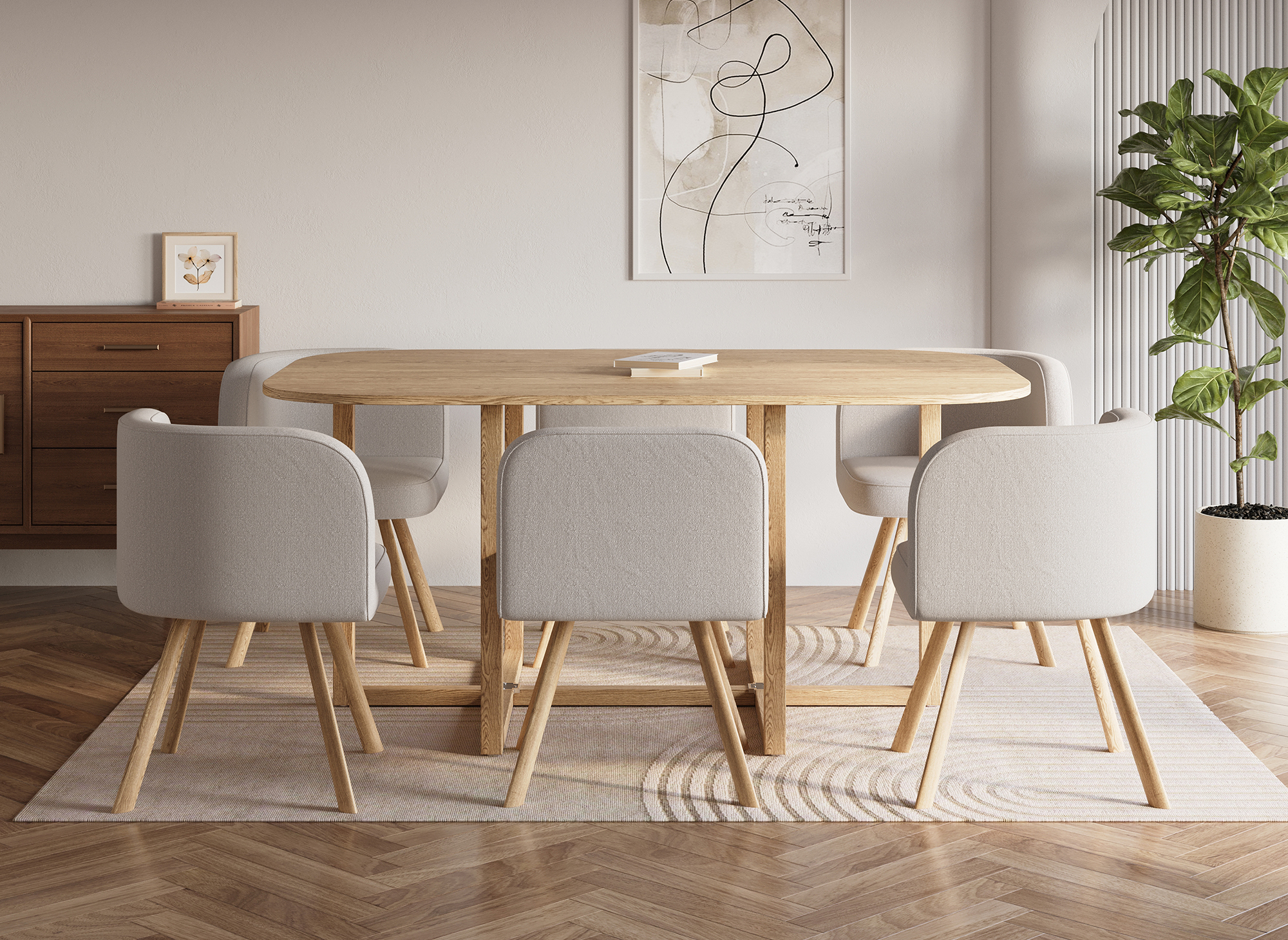 Ensemble table + 6 chaises encastrables beige FLEN XL