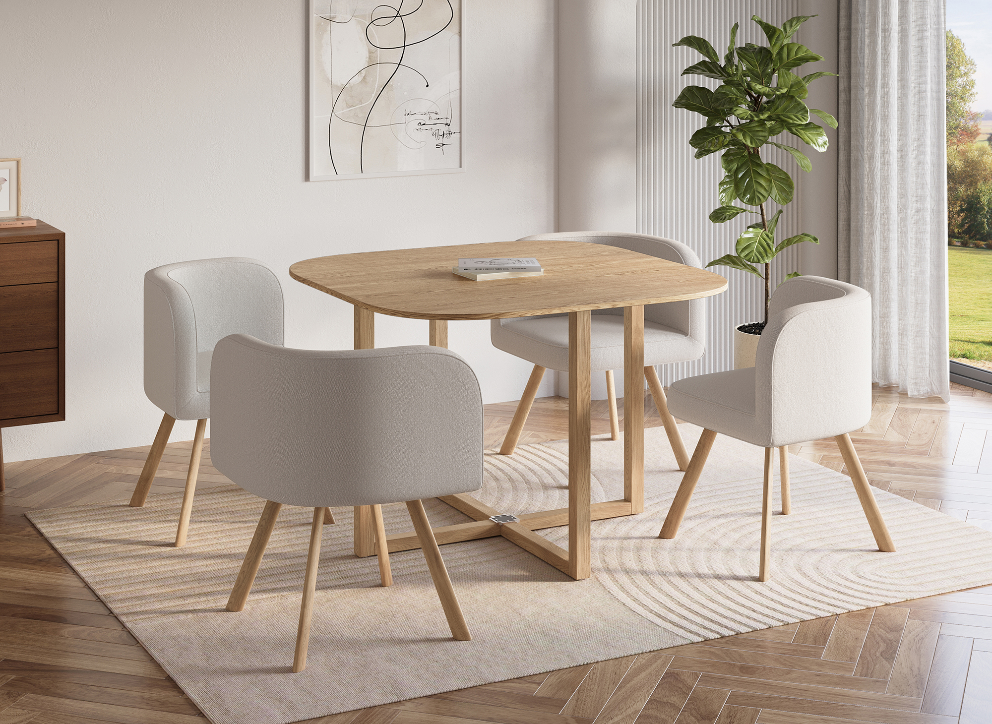 Ensemble table + 4 chaises encastrables beige FLEN