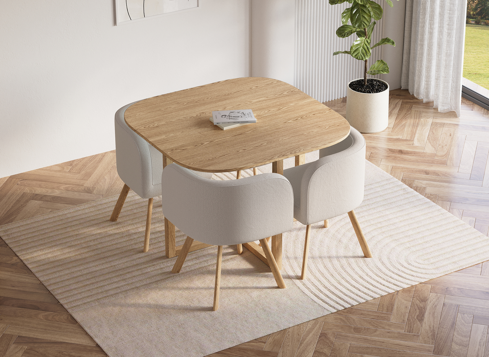 Ensemble table + 4 chaises encastrables beige FLEN