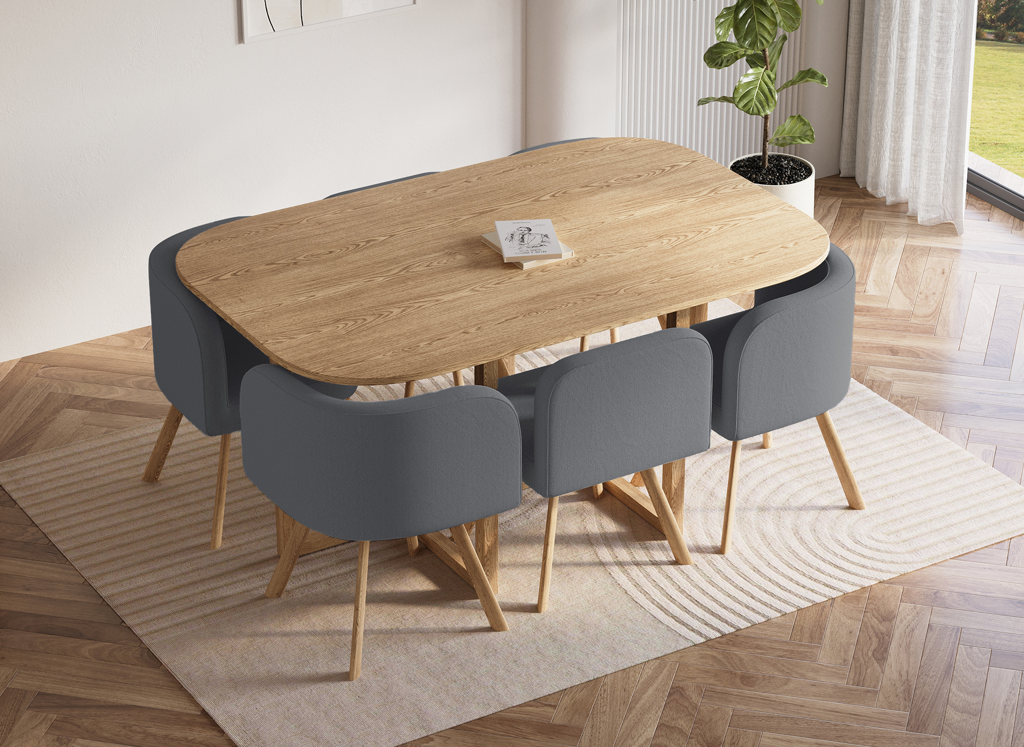 Ensemble table + 6 chaises encastrables gris FLEN XL