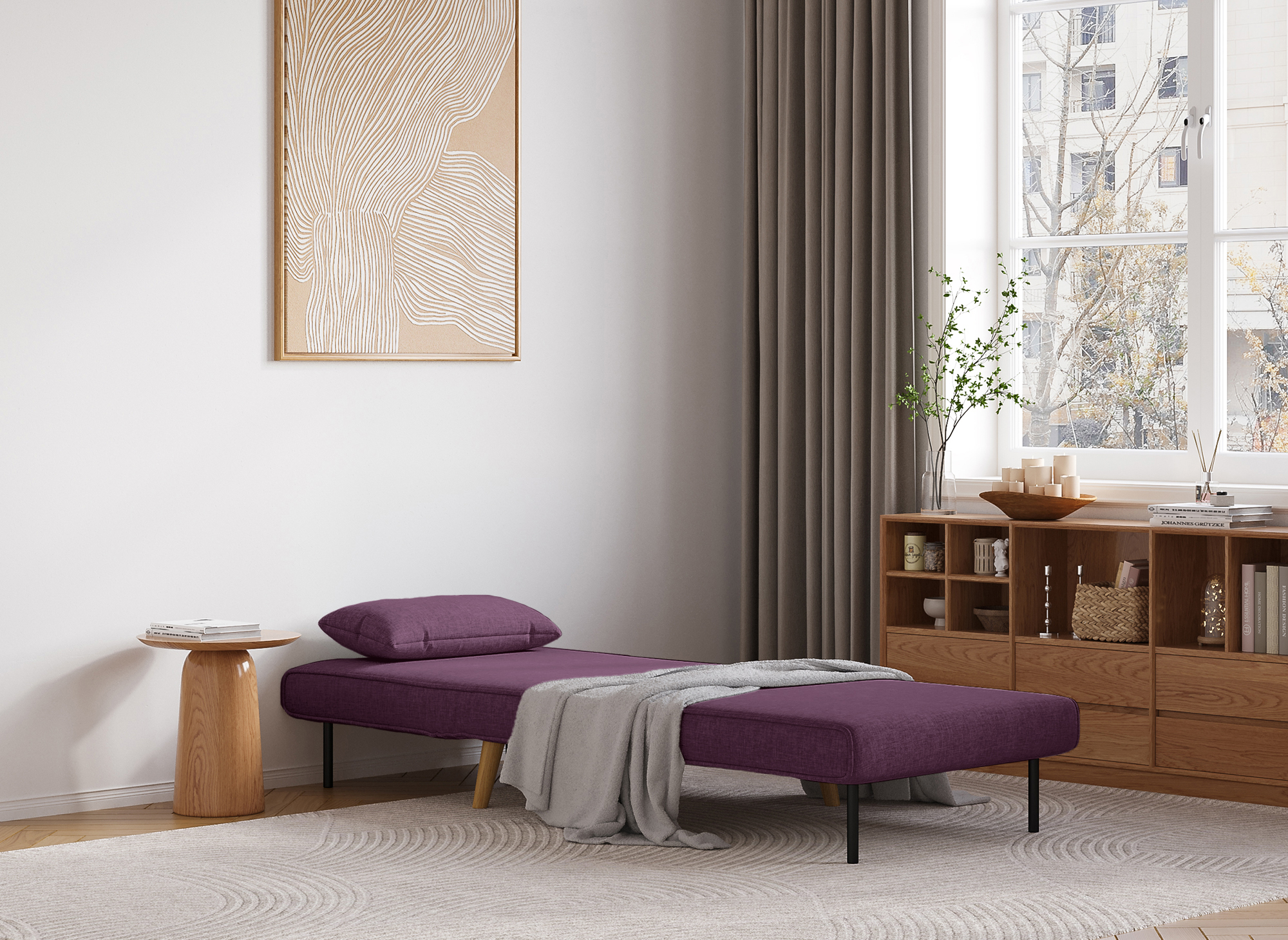 Fauteuil convertible en tissu violet TONKA