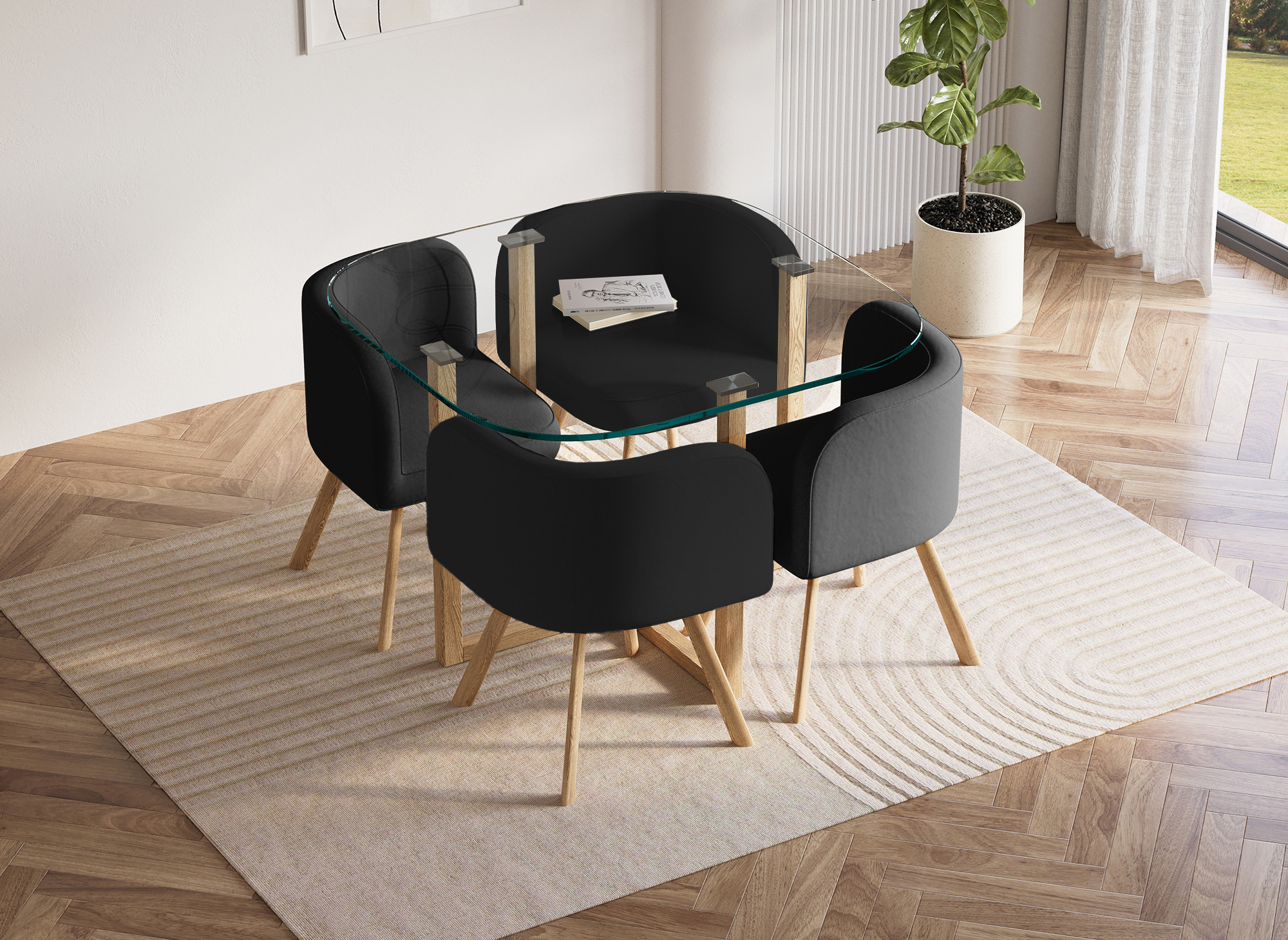 Ensemble table + 4 chaises encastrables noires FLEN