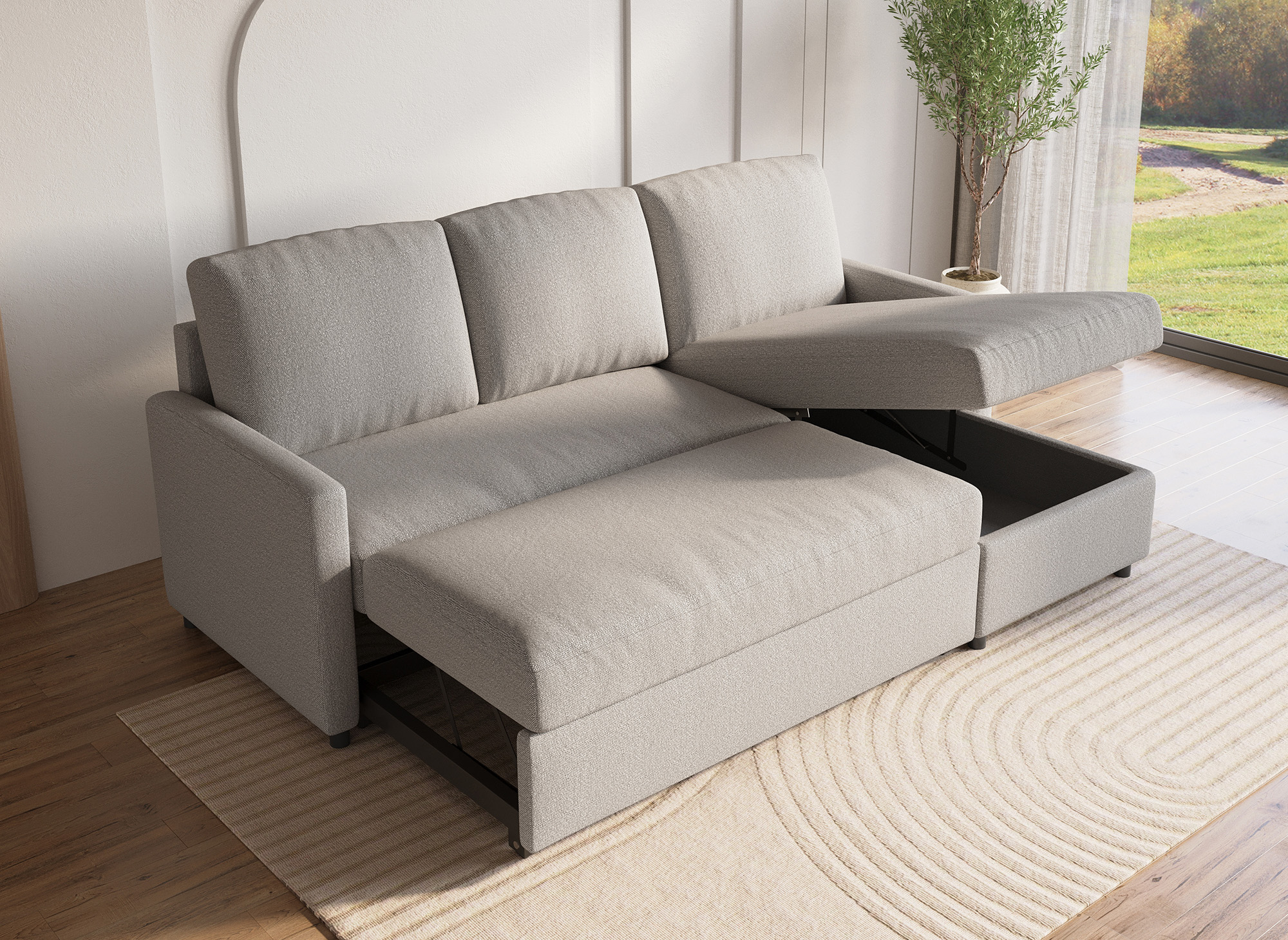 Canapé d’angle réversible convertible coffre de rangement en tissu gris ADAM