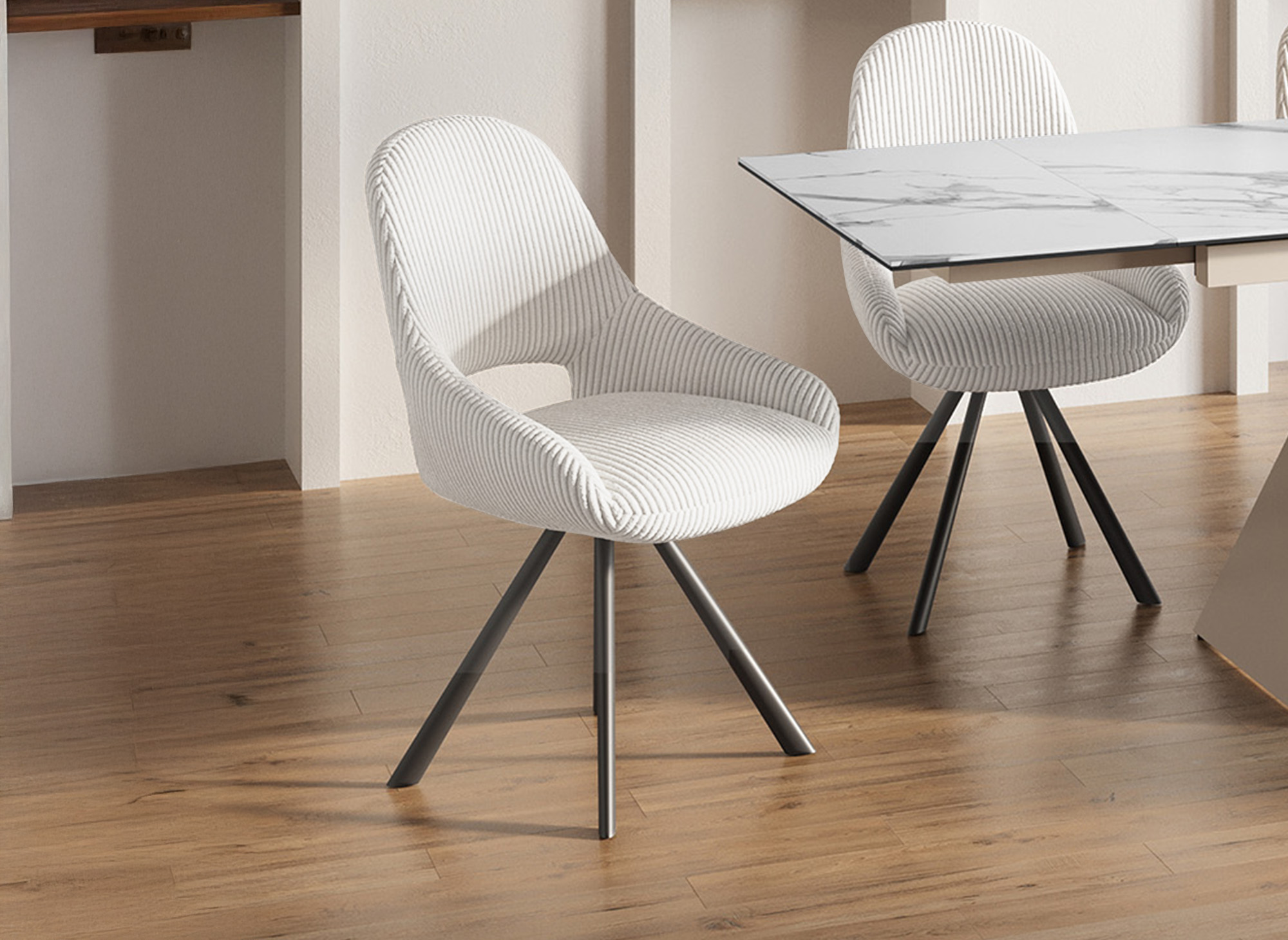 Lot de 2 chaises design en velours côtelé blanc écru SYRA