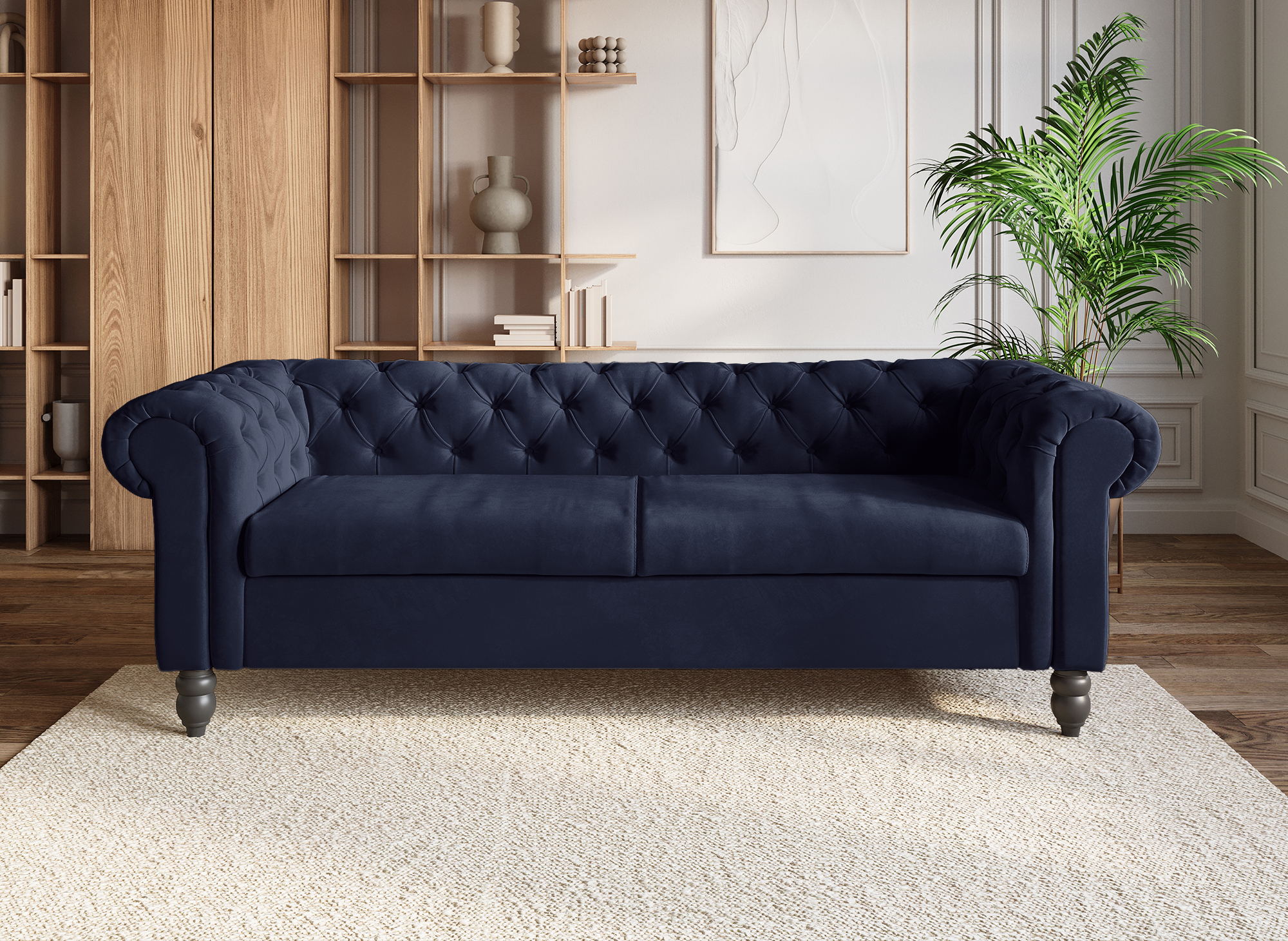 Canapé Chesterfield 3 places en velours bleu WINSTON