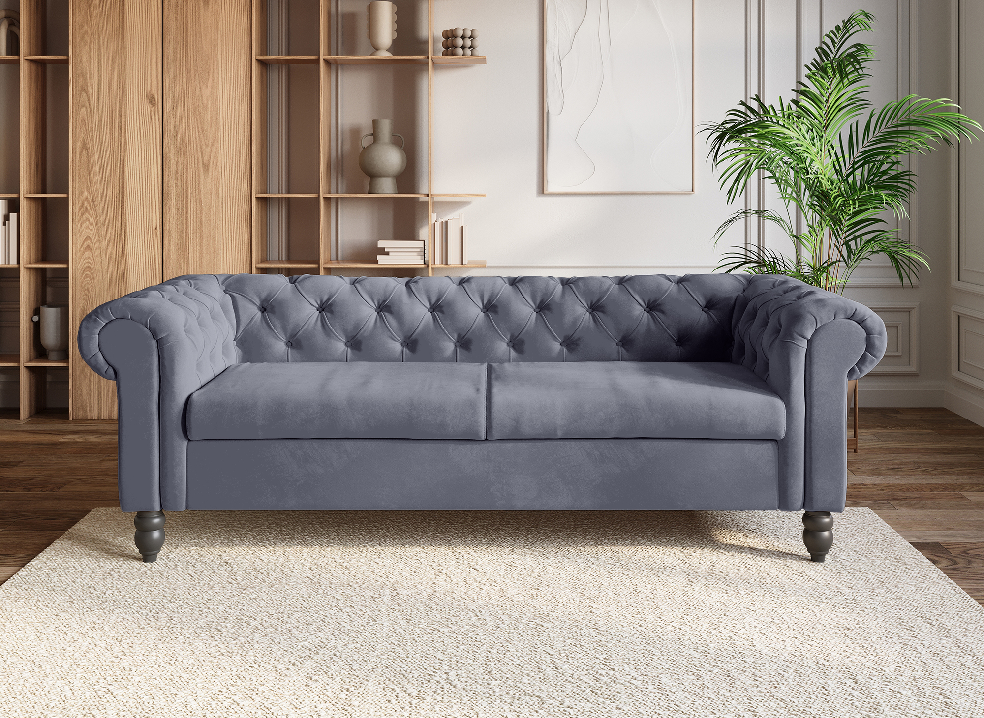 Canapé Chesterfield 3 places gris velours WINSTON