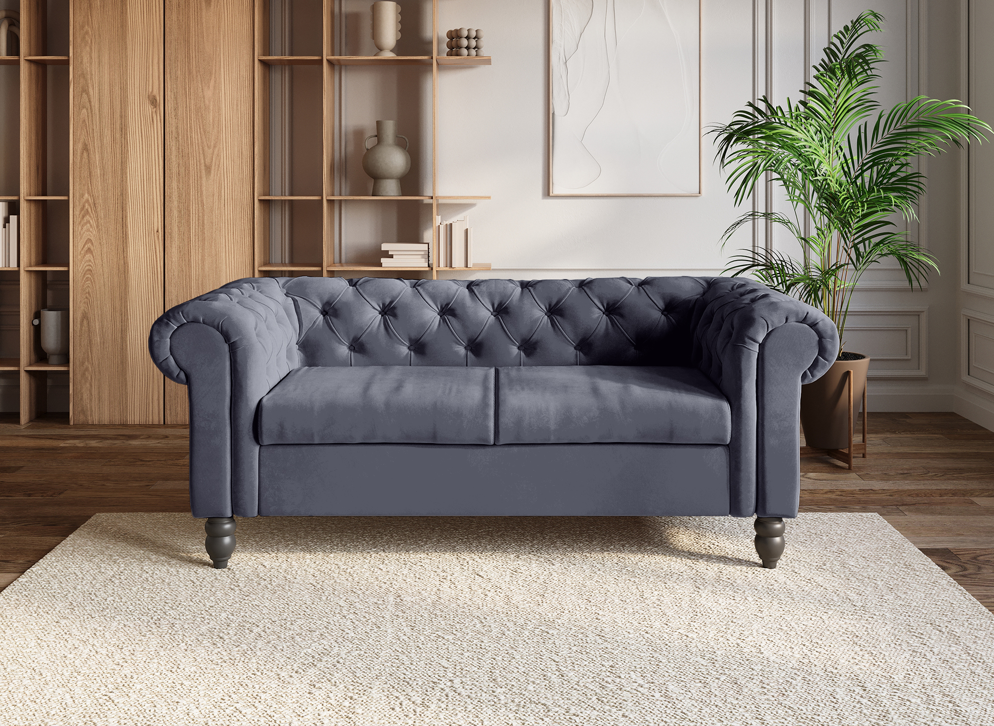 Canapé Chesterfield 2 places en velours gris WINSTON