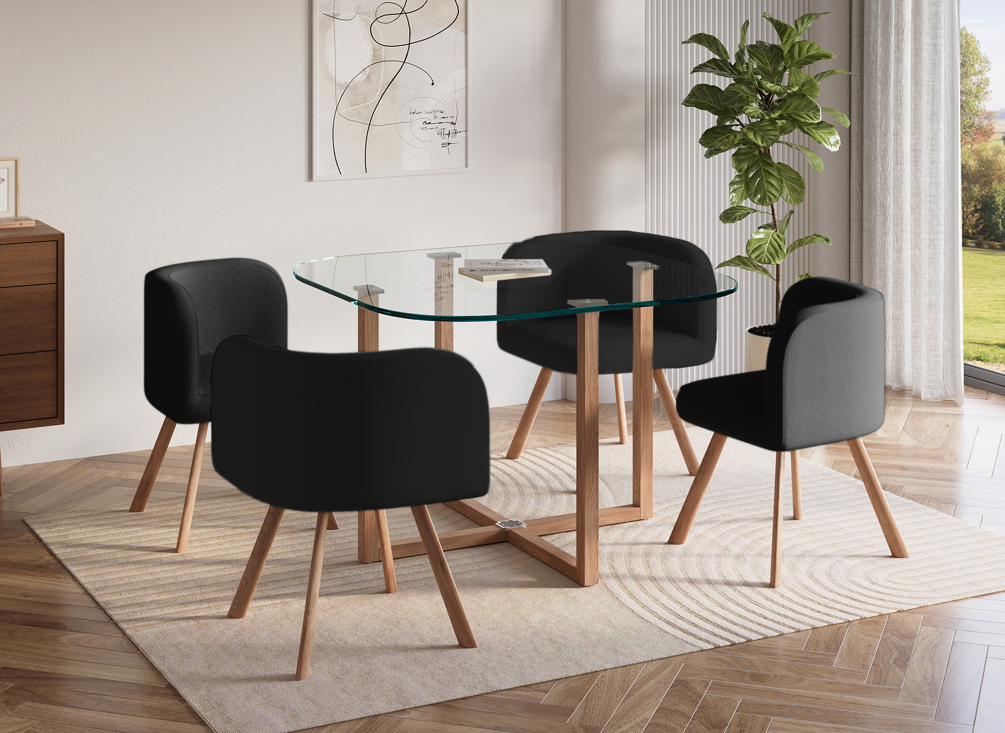 Ensemble table + 4 chaises encastrables noires FLEN