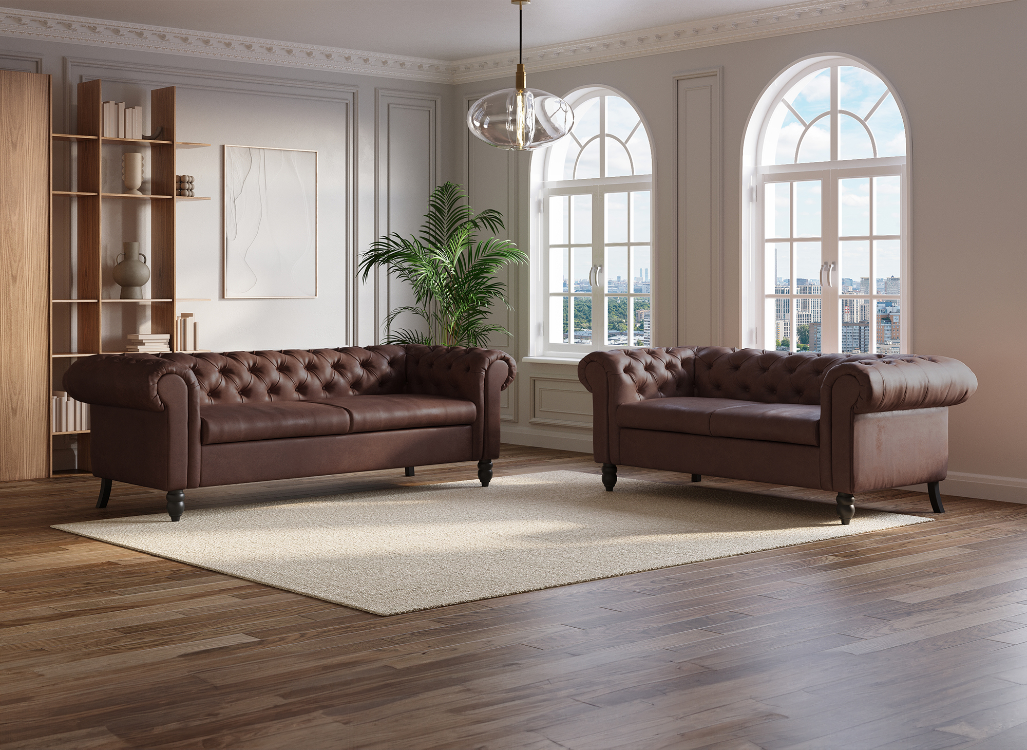 Canapé Chesterfield 3 places en simili cuir marron WINSTON